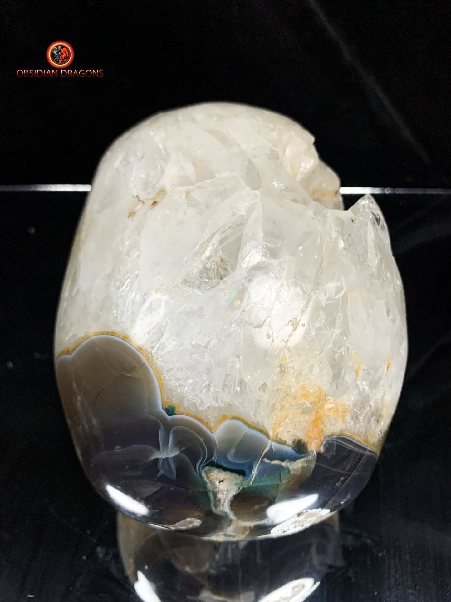 Très grand crâne de cristal- Géode de quartz | obsidian dragons