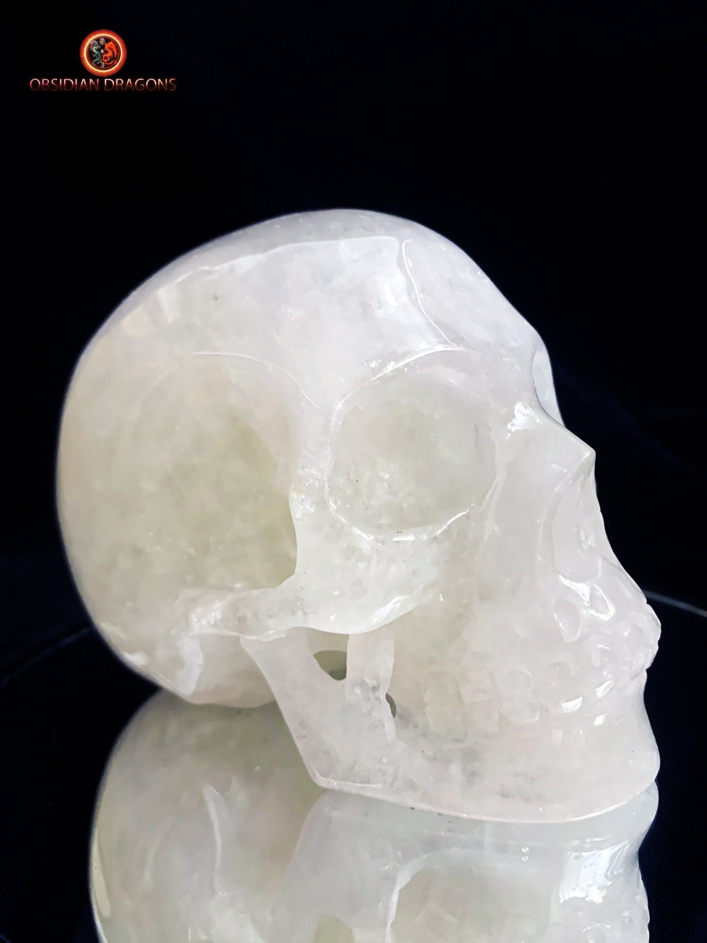 Crâne de cristal en cristal de roche himalayen | obsidian dragons