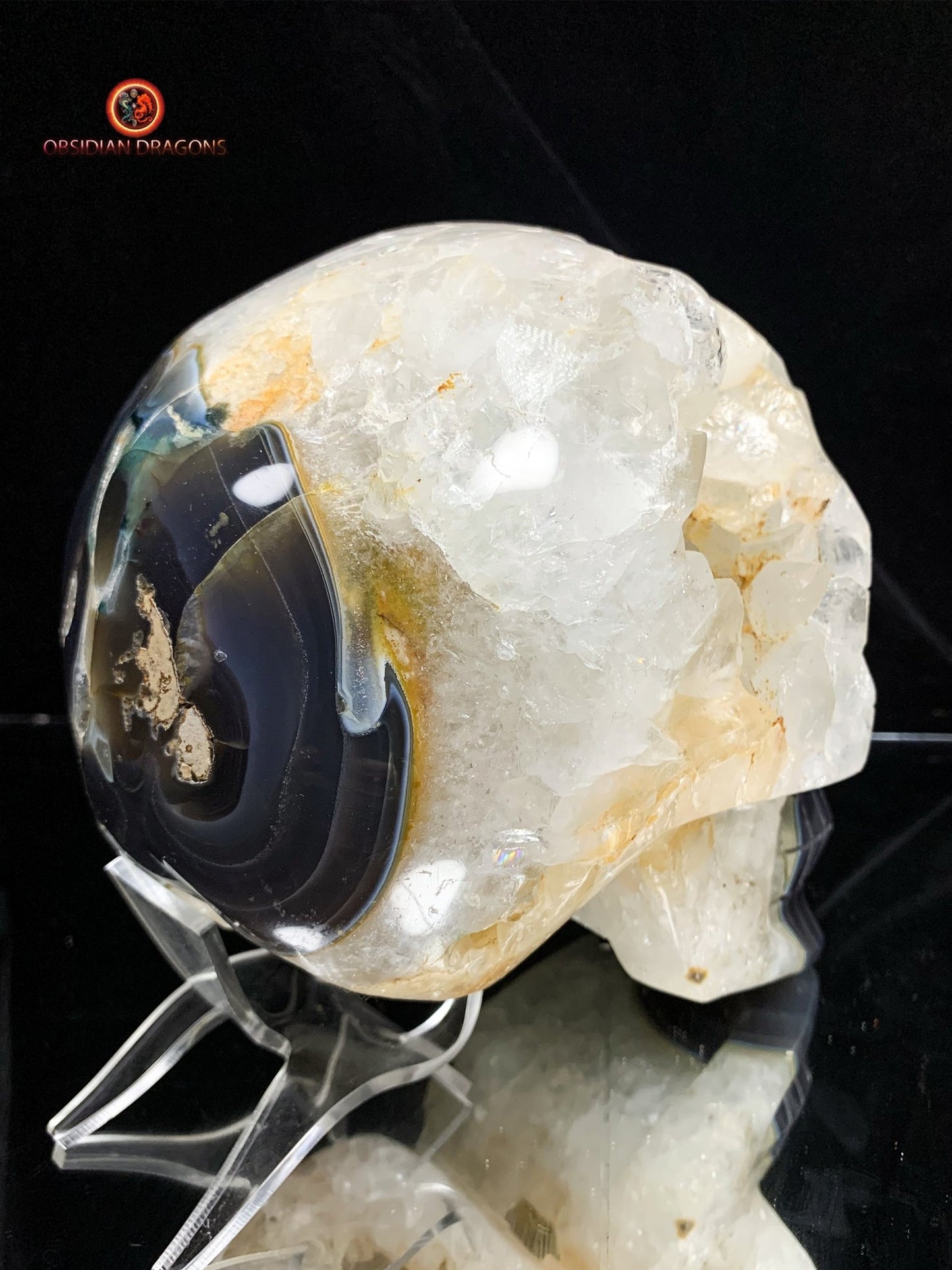 Très grand crâne de cristal- Géode de quartz | obsidian dragons