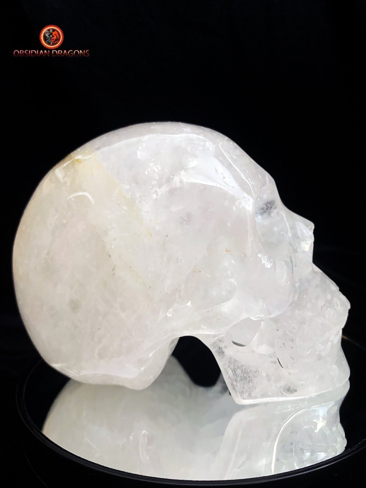 Grand crâne de cristal en cristal de roche himalayen | obsidian dragons