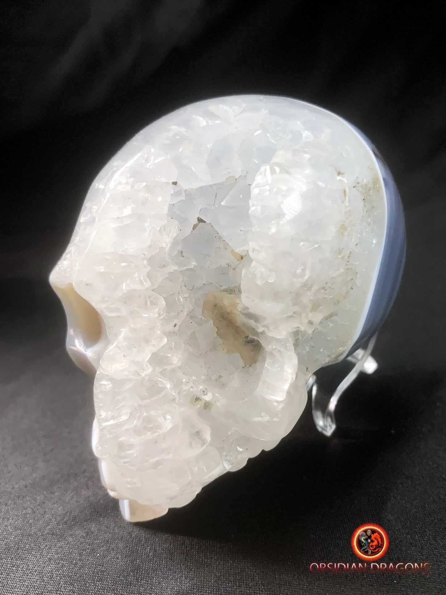 Crâne de cristal dans une géode de quartz- Rare | obsidian dragons