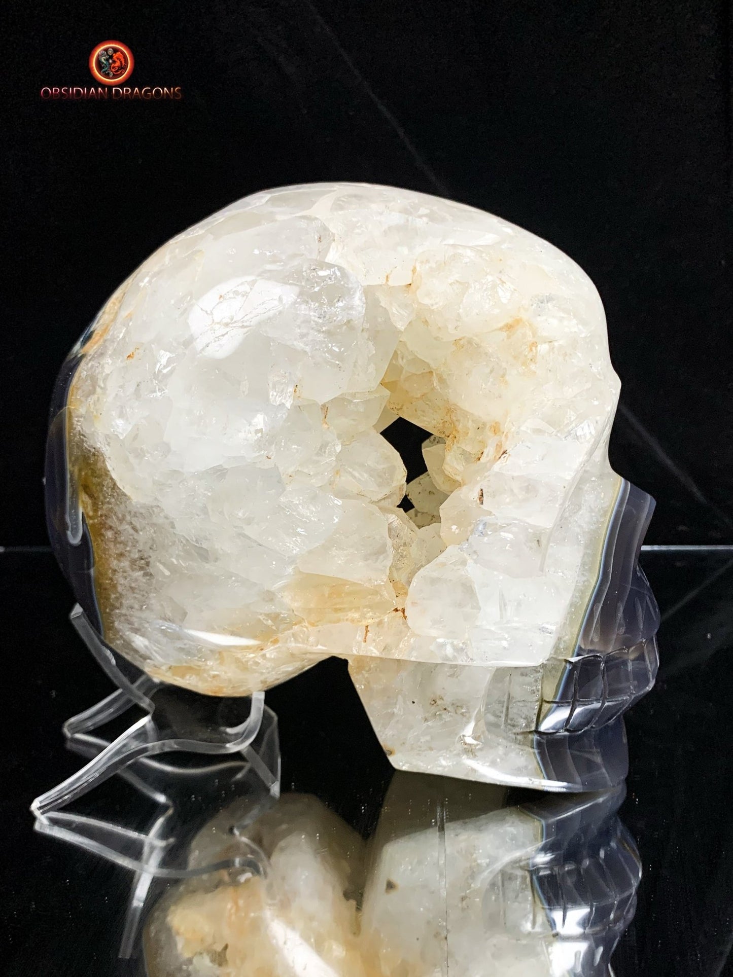 Très grand crâne de cristal- Géode de quartz | obsidian dragons