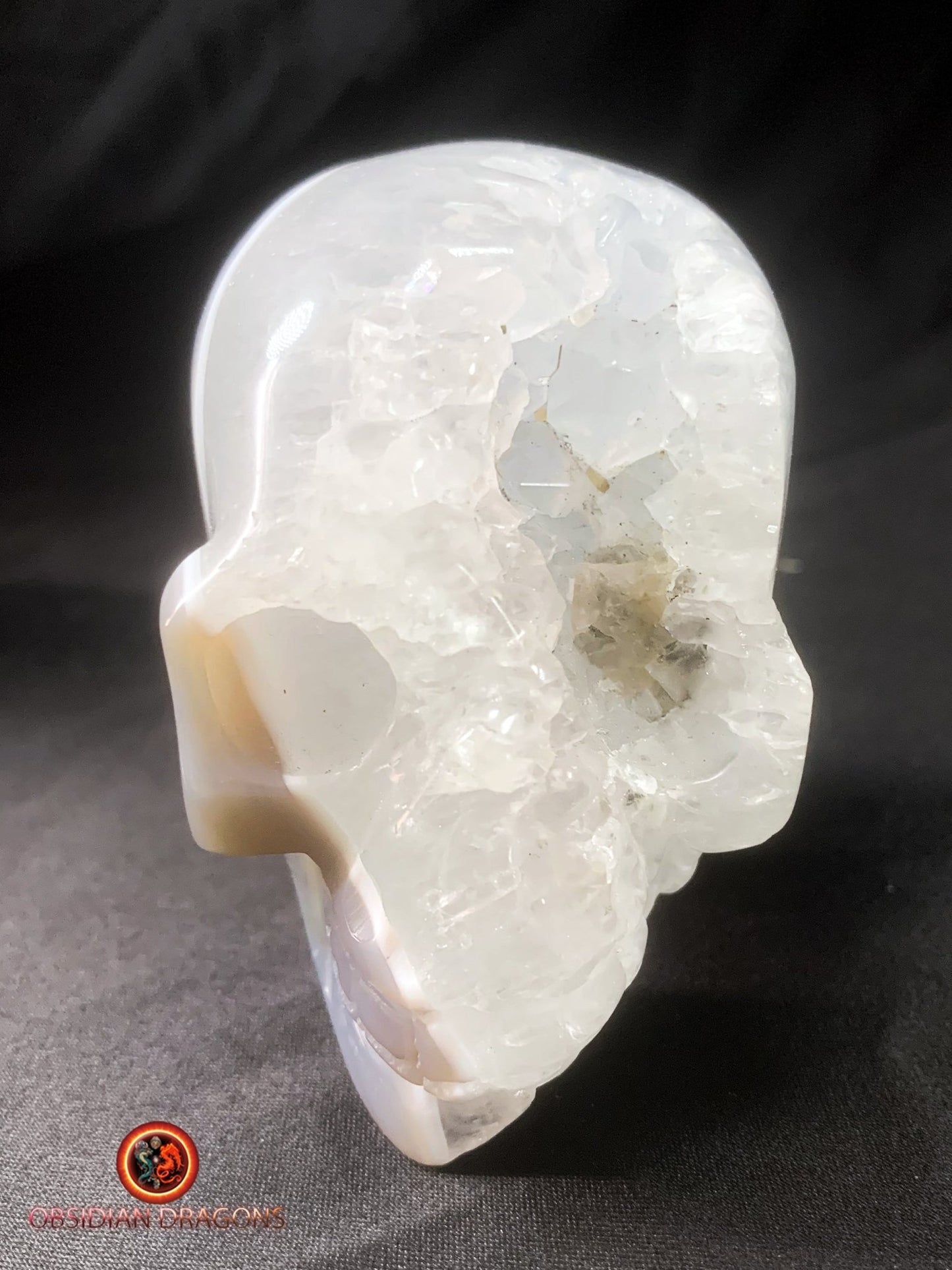 Crâne de cristal dans une géode de quartz- Rare | obsidian dragons