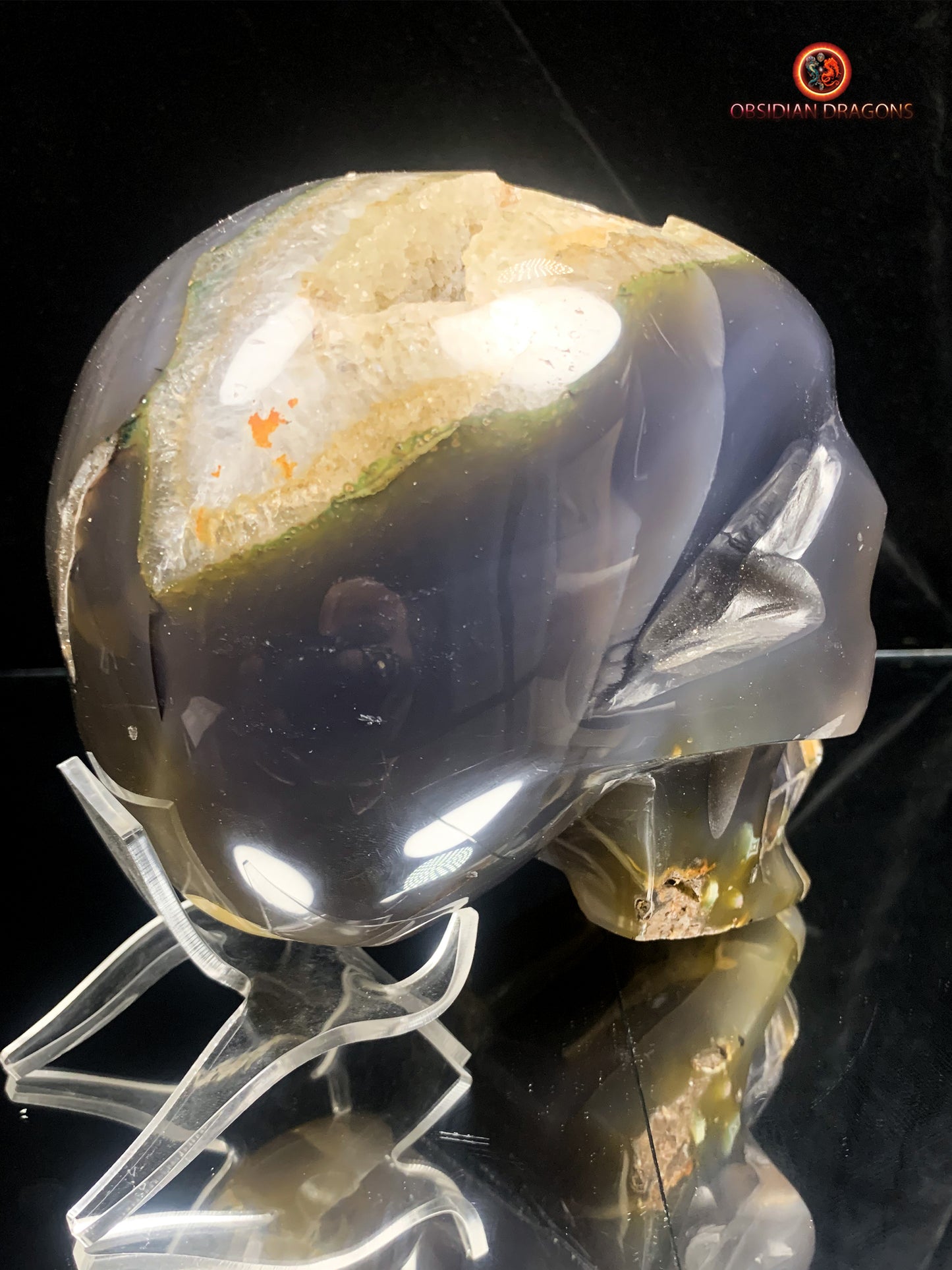 Grand crâne de cristal- Géode de quartz | obsidian dragons