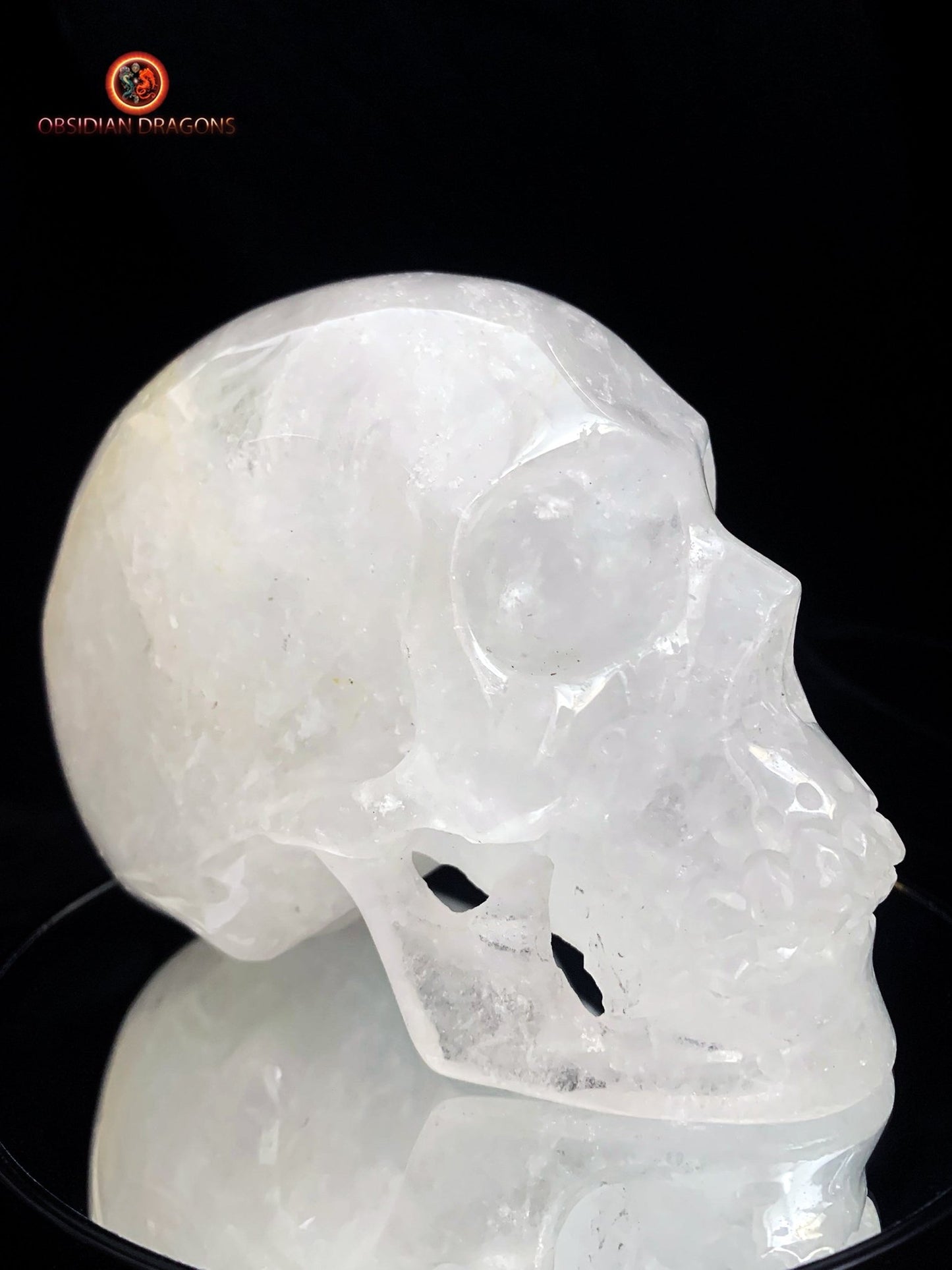 Grand crâne de cristal en cristal de roche himalayen | obsidian dragons