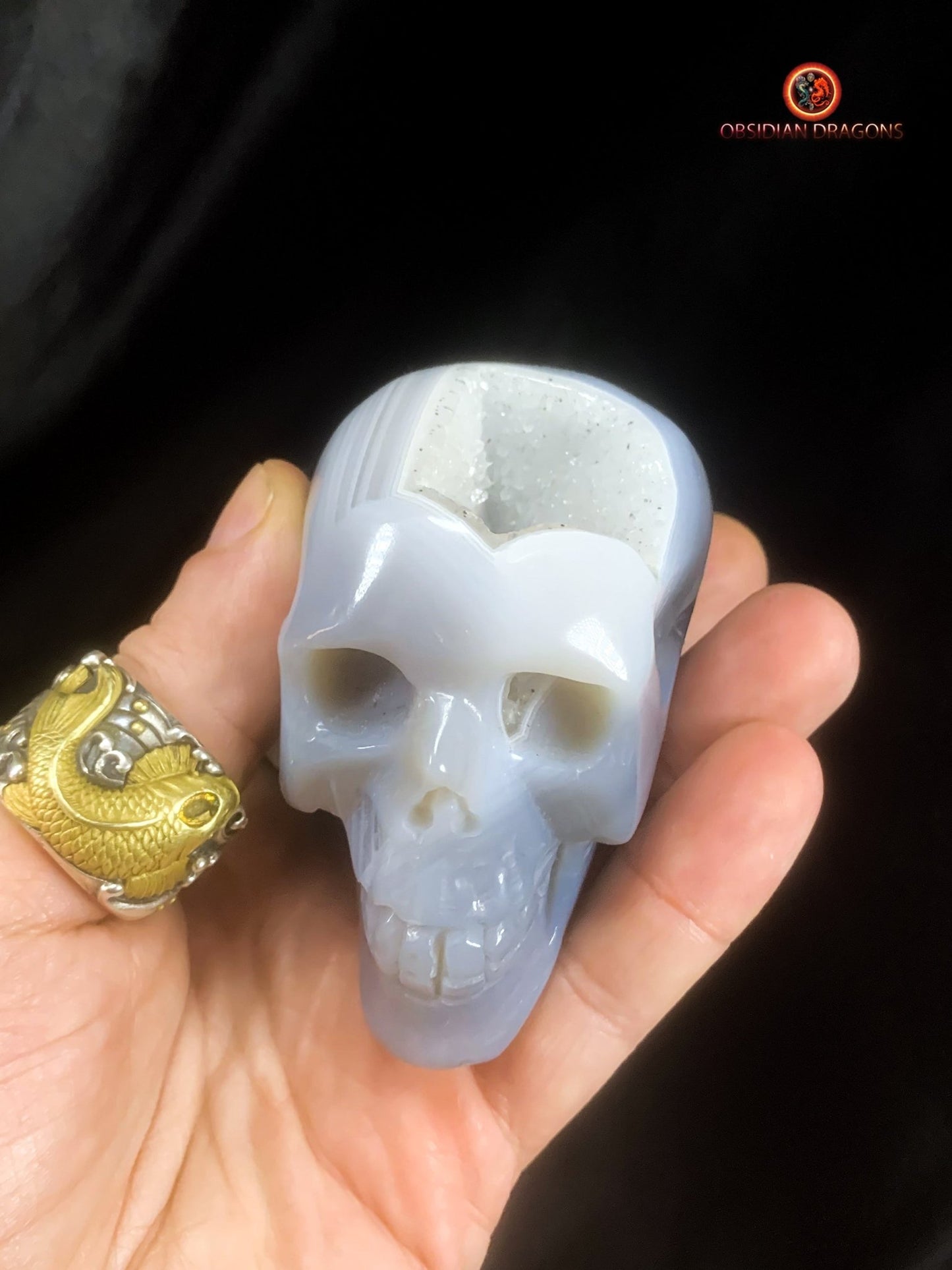 Petit crâne de cristal- géode de quartz- Artisanal | obsidian dragons