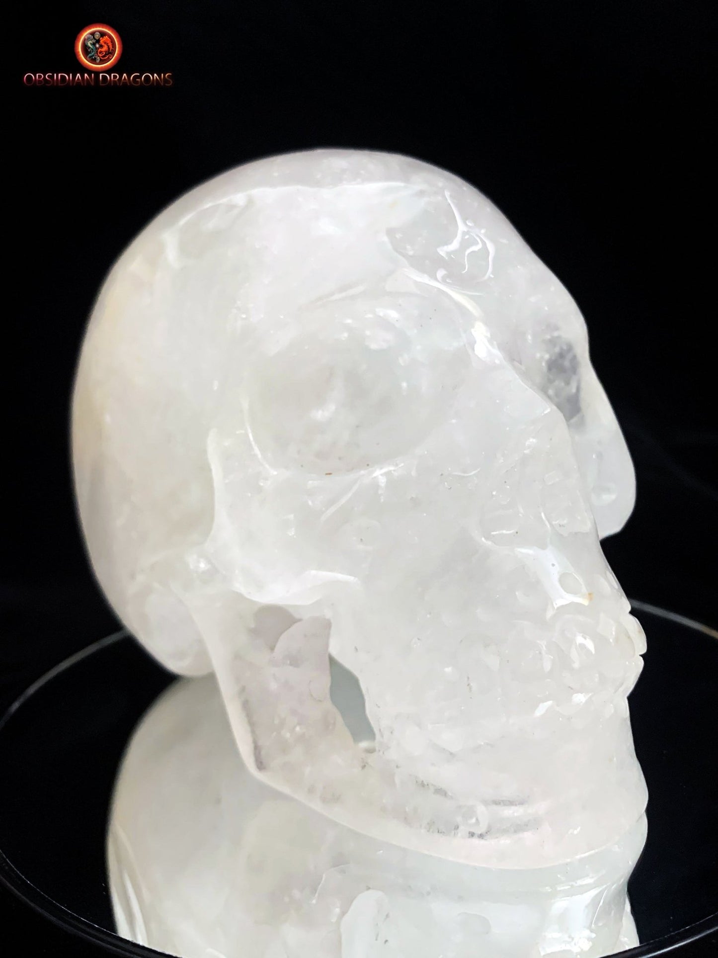 Grand crâne de cristal en cristal de roche himalayen | obsidian dragons
