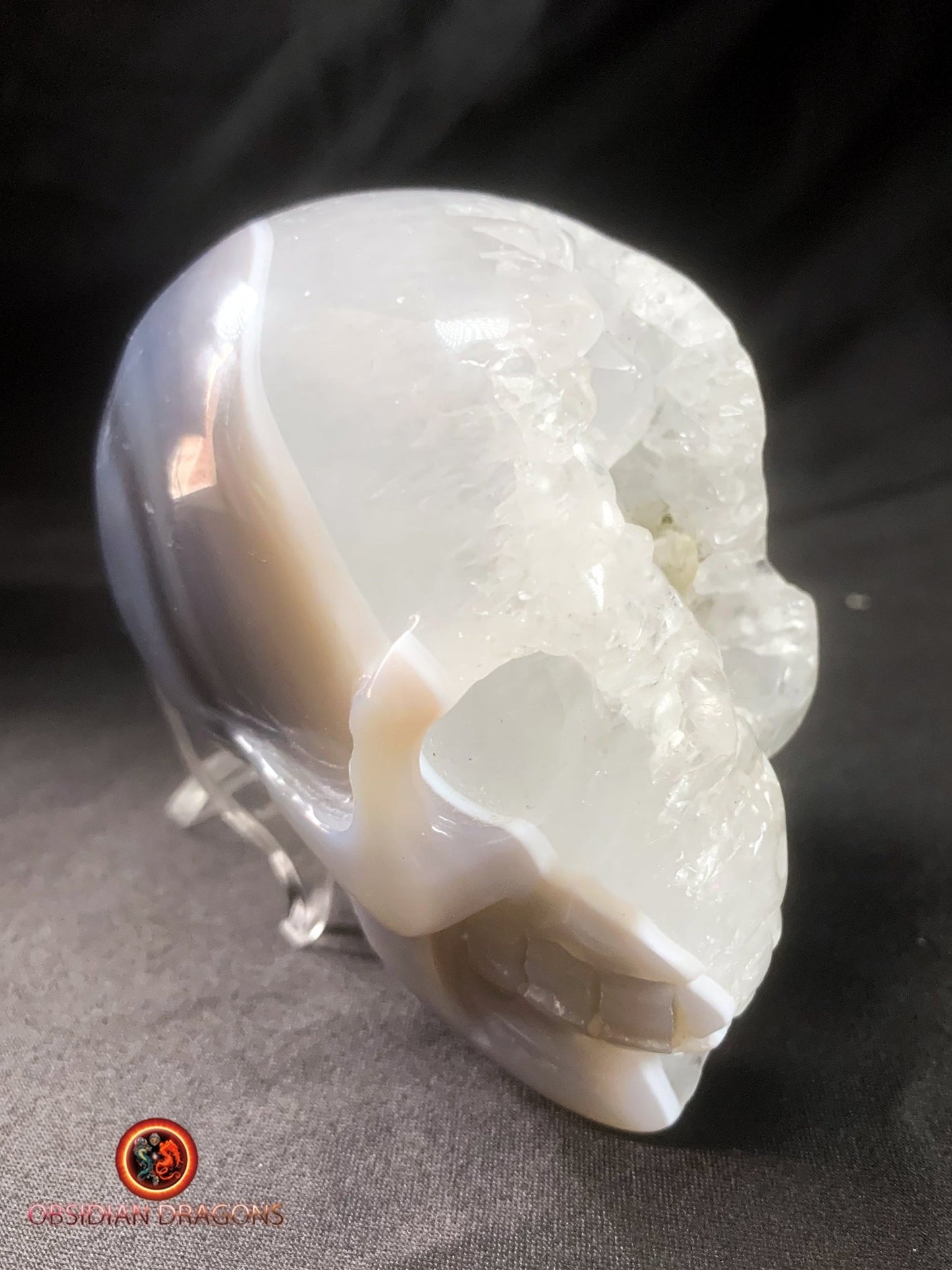 Crâne de cristal dans une géode de quartz- Rare | obsidian dragons