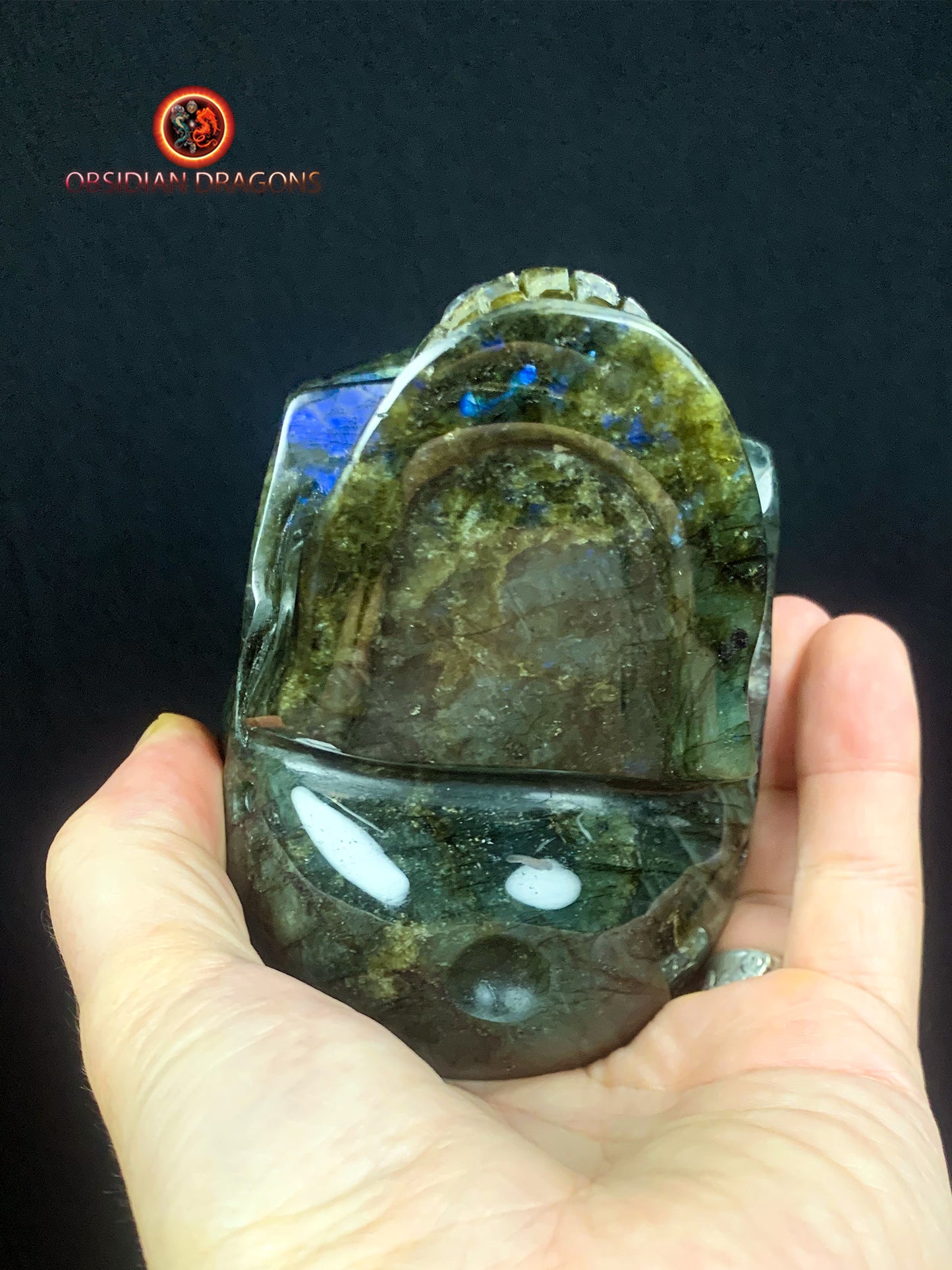 crâne de cristal en labradorite naturelle