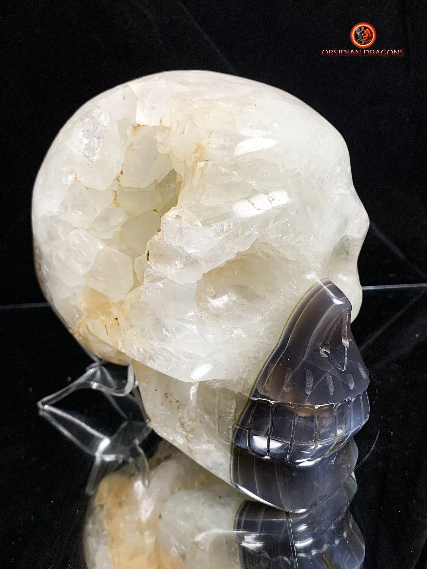 Très grand crâne de cristal- Géode de quartz | obsidian dragons