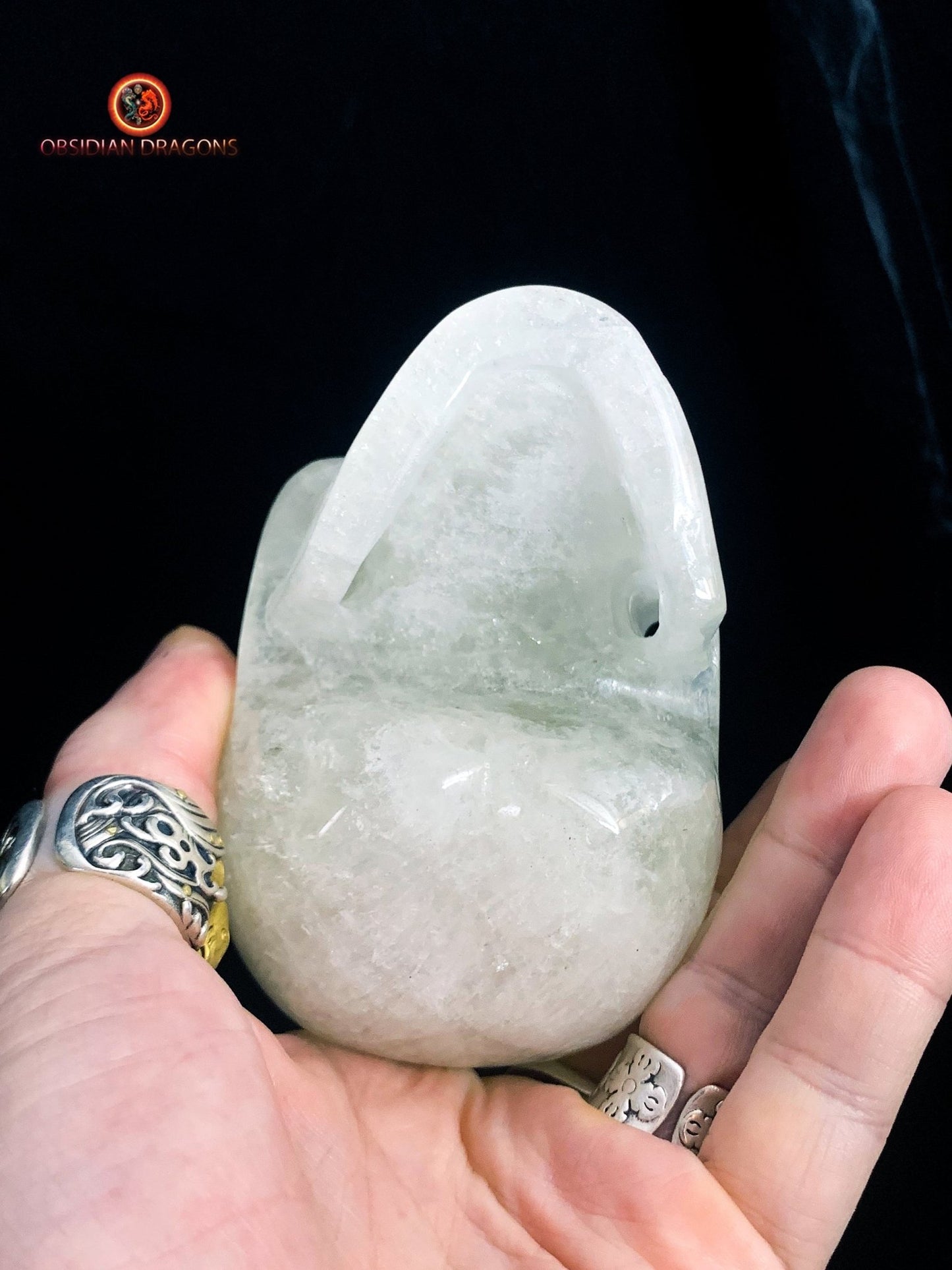 Crâne de cristal en cristal de roche himalayen | obsidian dragons