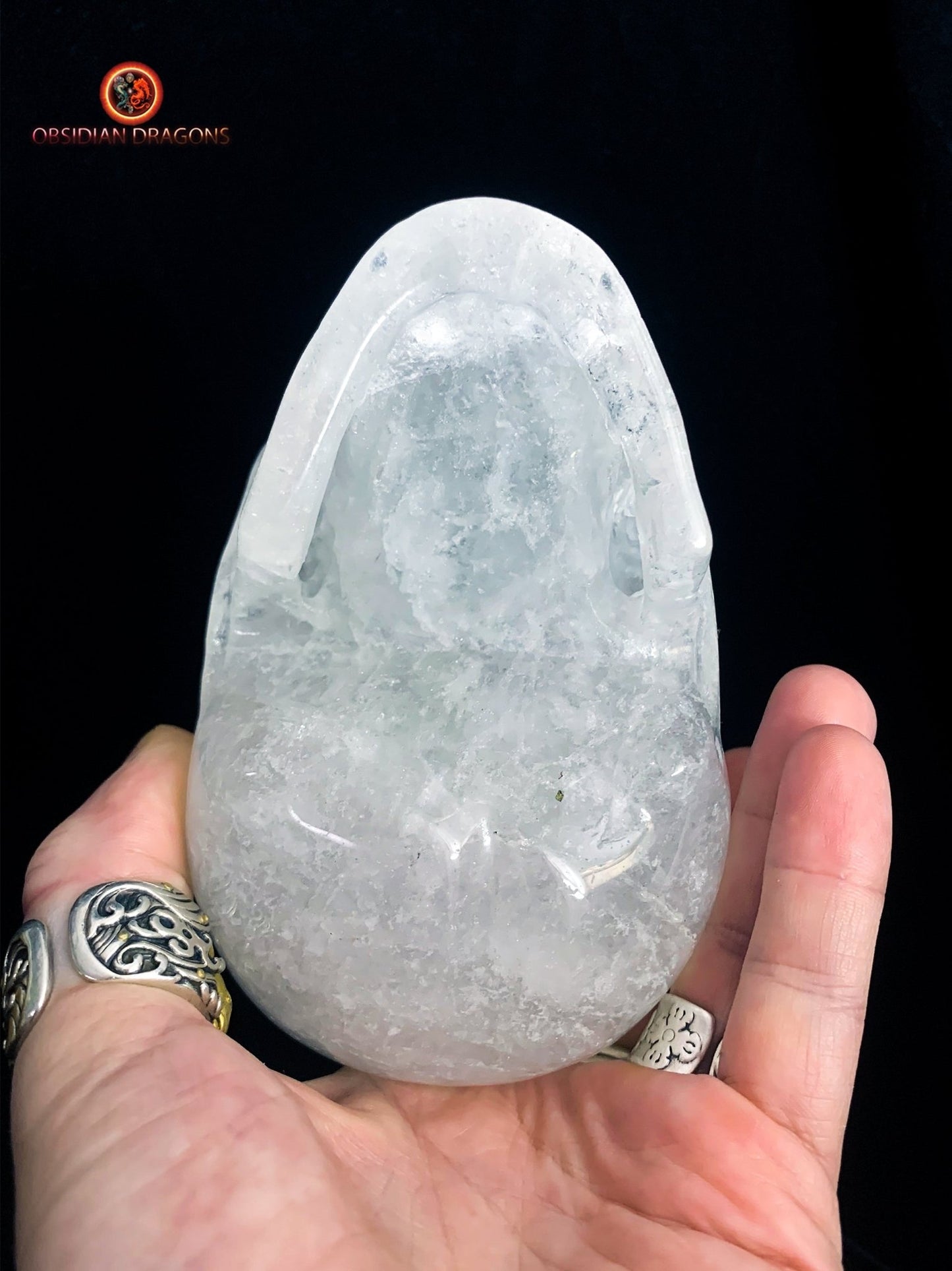 Grand crâne de cristal en cristal de roche himalayen | obsidian dragons