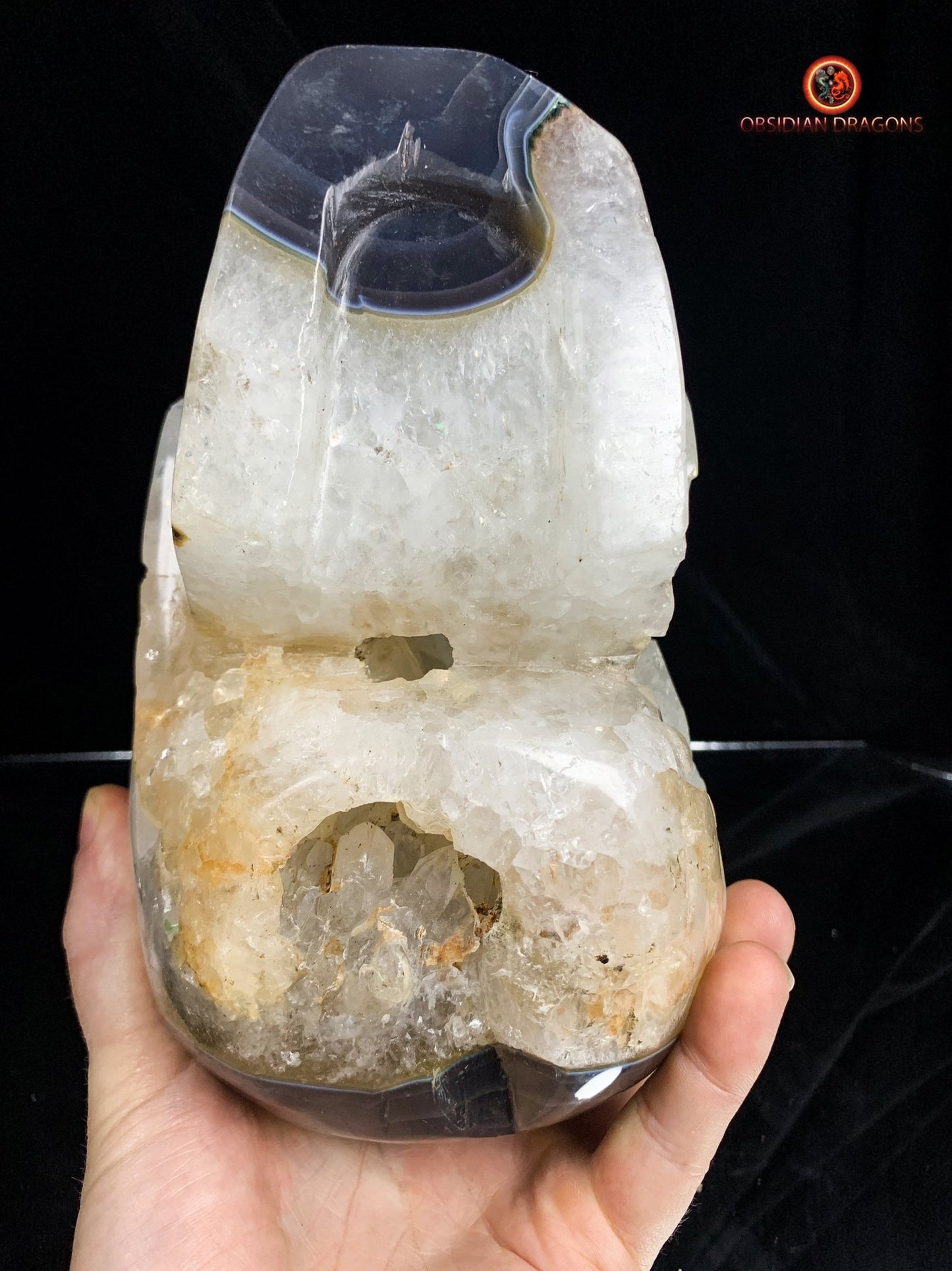 Très grand crâne de cristal- Géode de quartz | obsidian dragons
