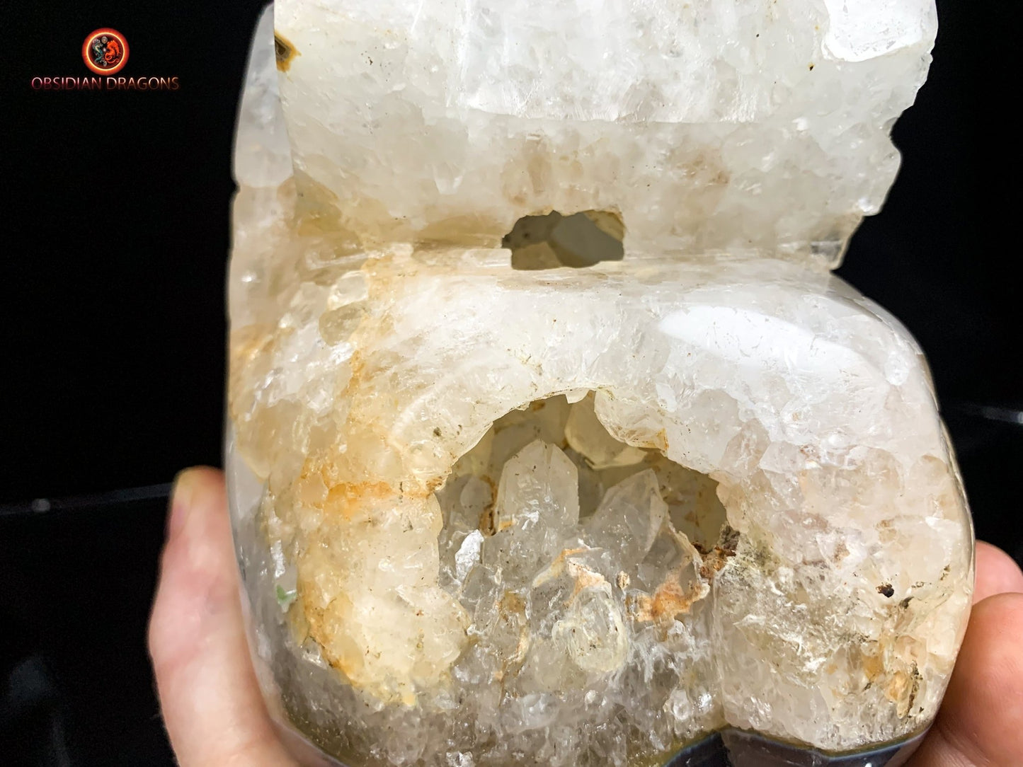 Très grand crâne de cristal- Géode de quartz | obsidian dragons