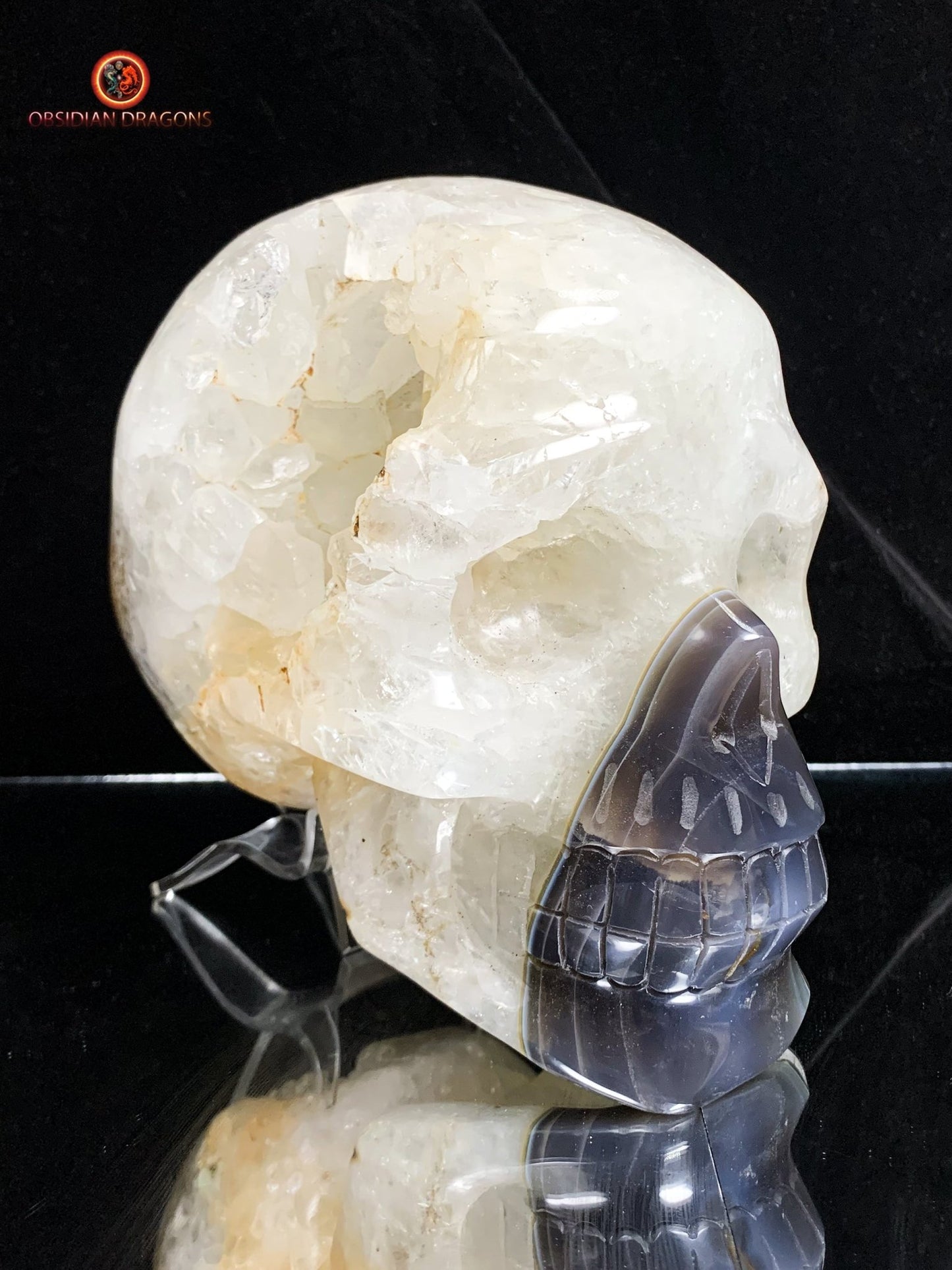 Très grand crâne de cristal- Géode de quartz | obsidian dragons