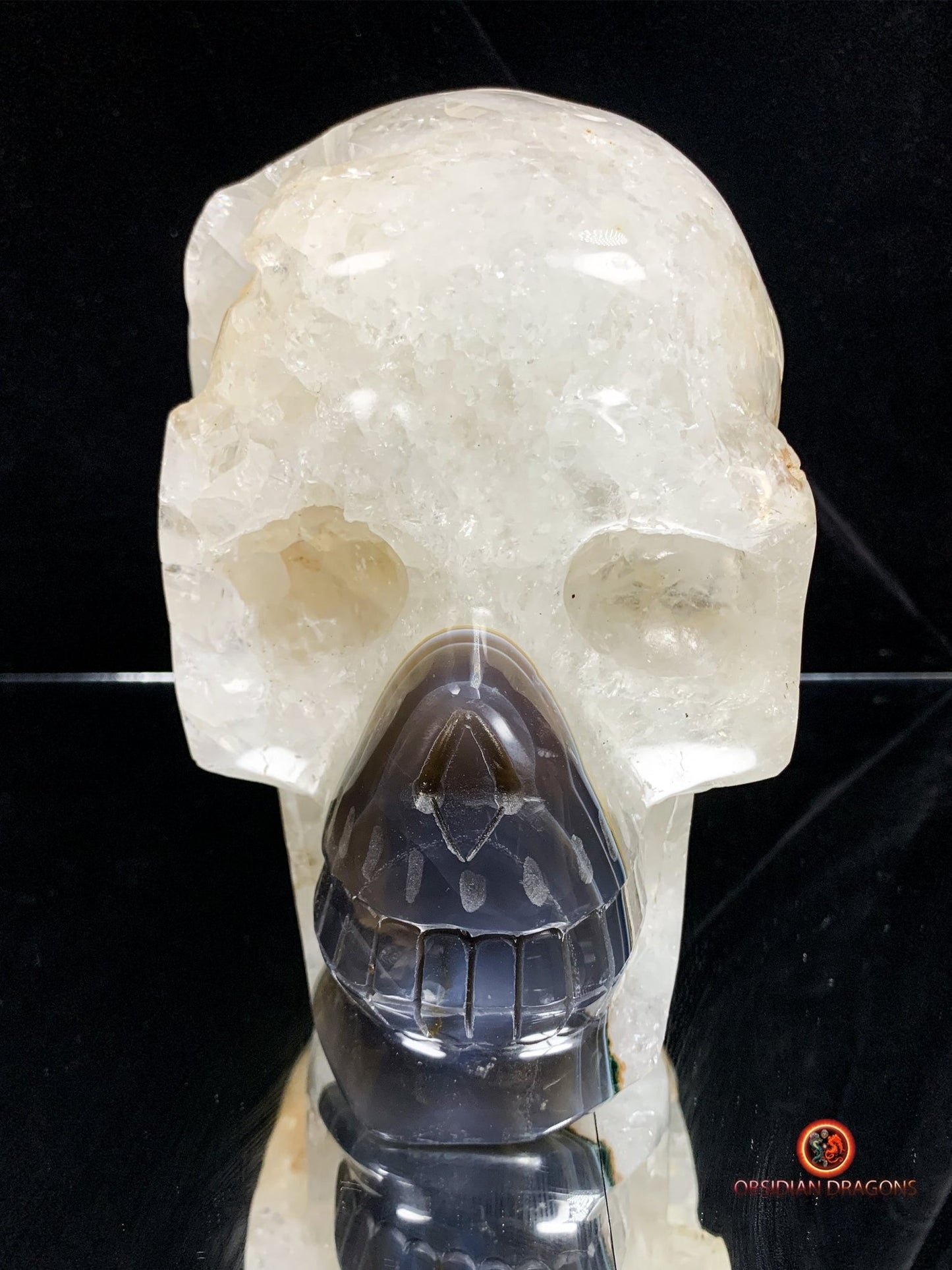 Très grand crâne de cristal- Géode de quartz | obsidian dragons