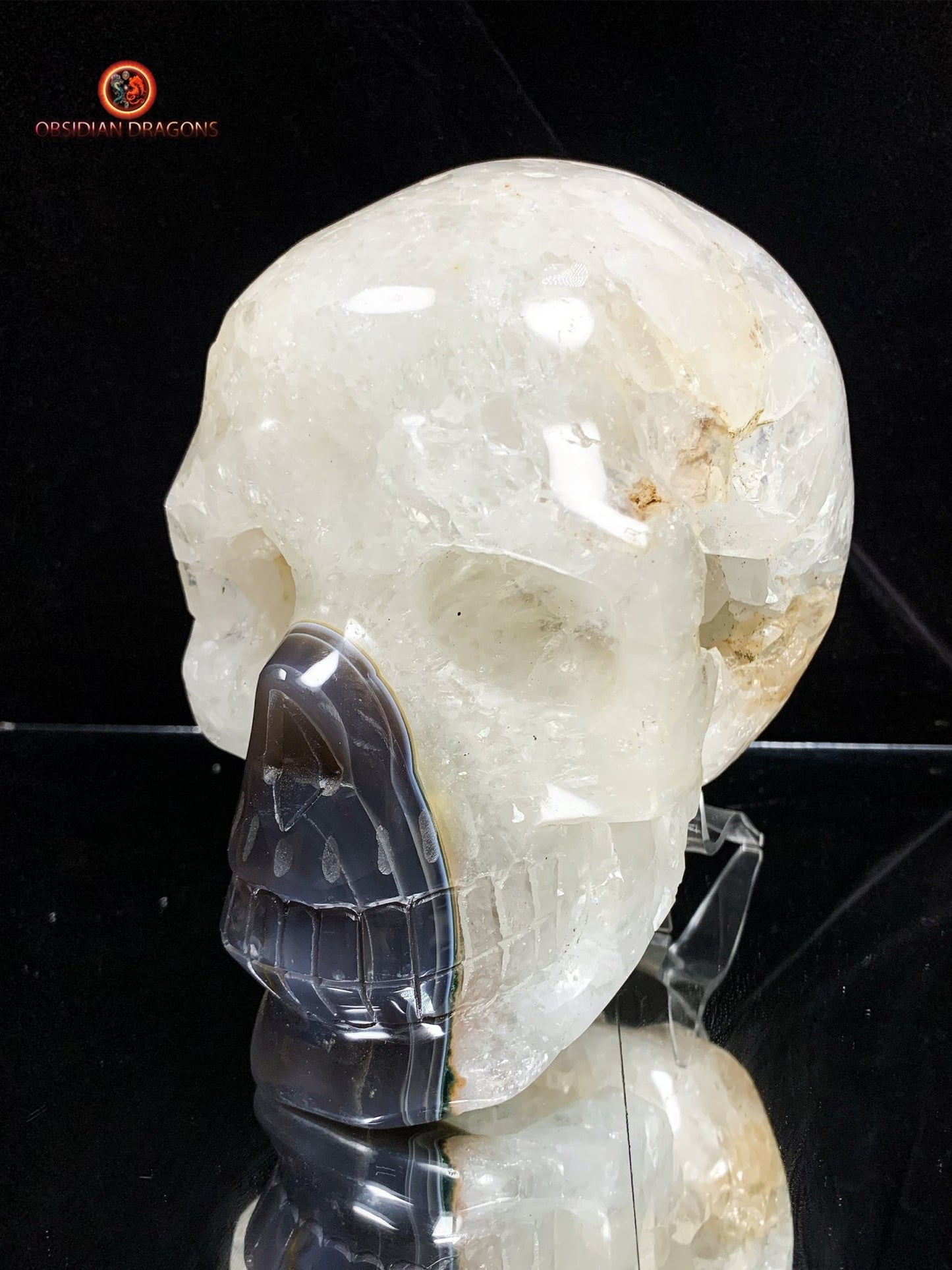 Très grand crâne de cristal- Géode de quartz | obsidian dragons