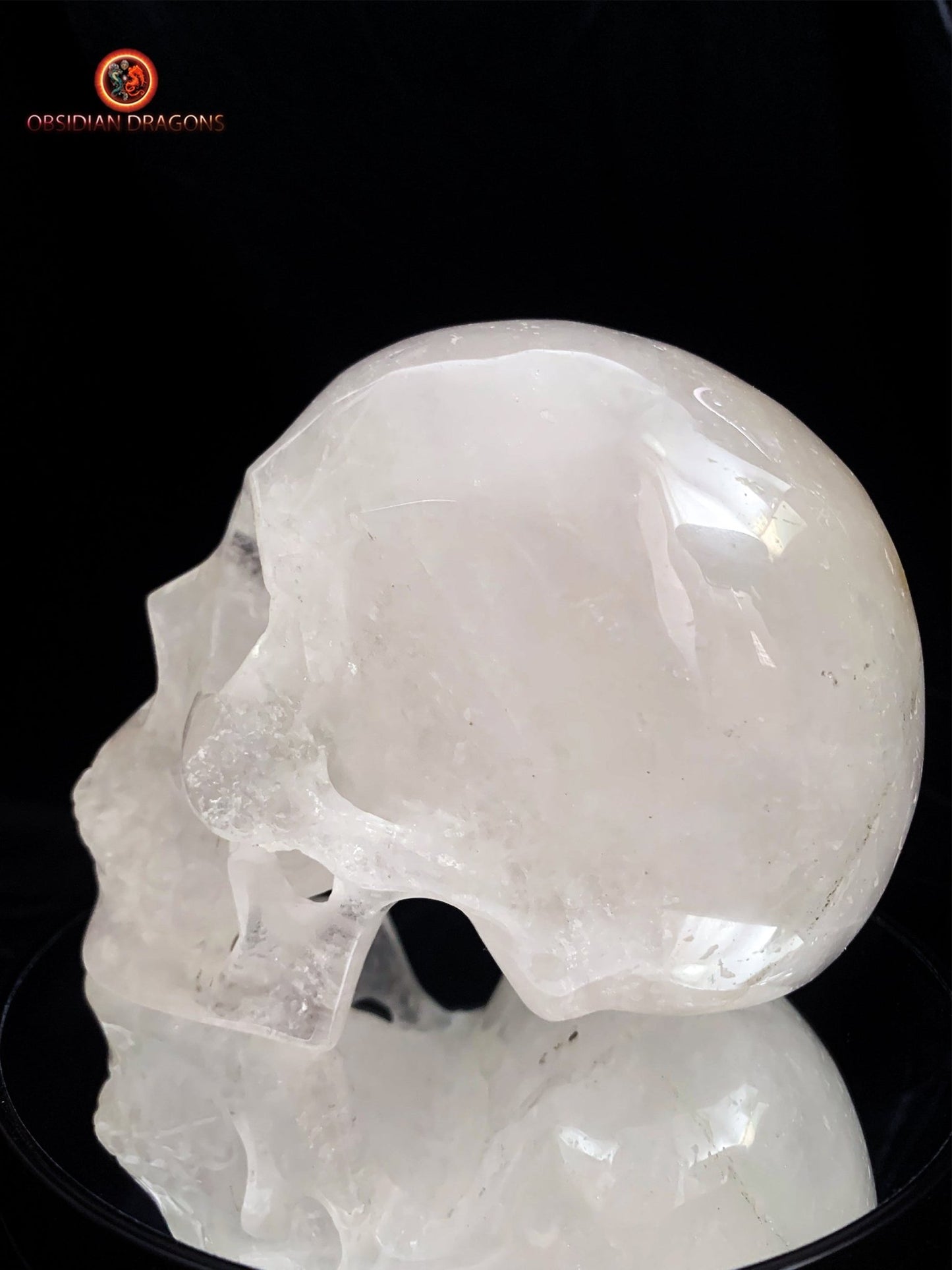 Grand crâne de cristal en cristal de roche himalayen | obsidian dragons