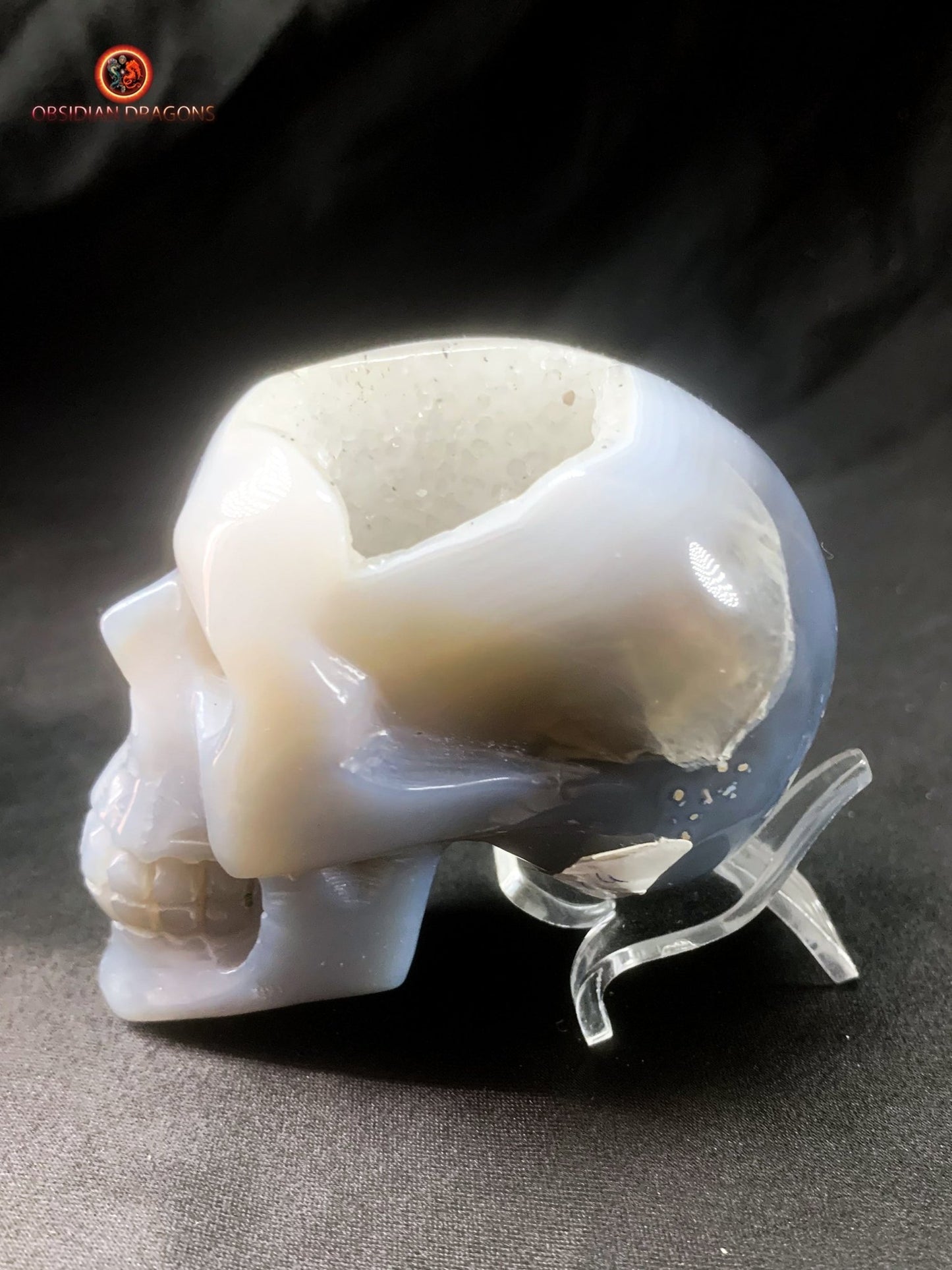Petit crâne de cristal- géode de quartz- Artisanal | obsidian dragons
