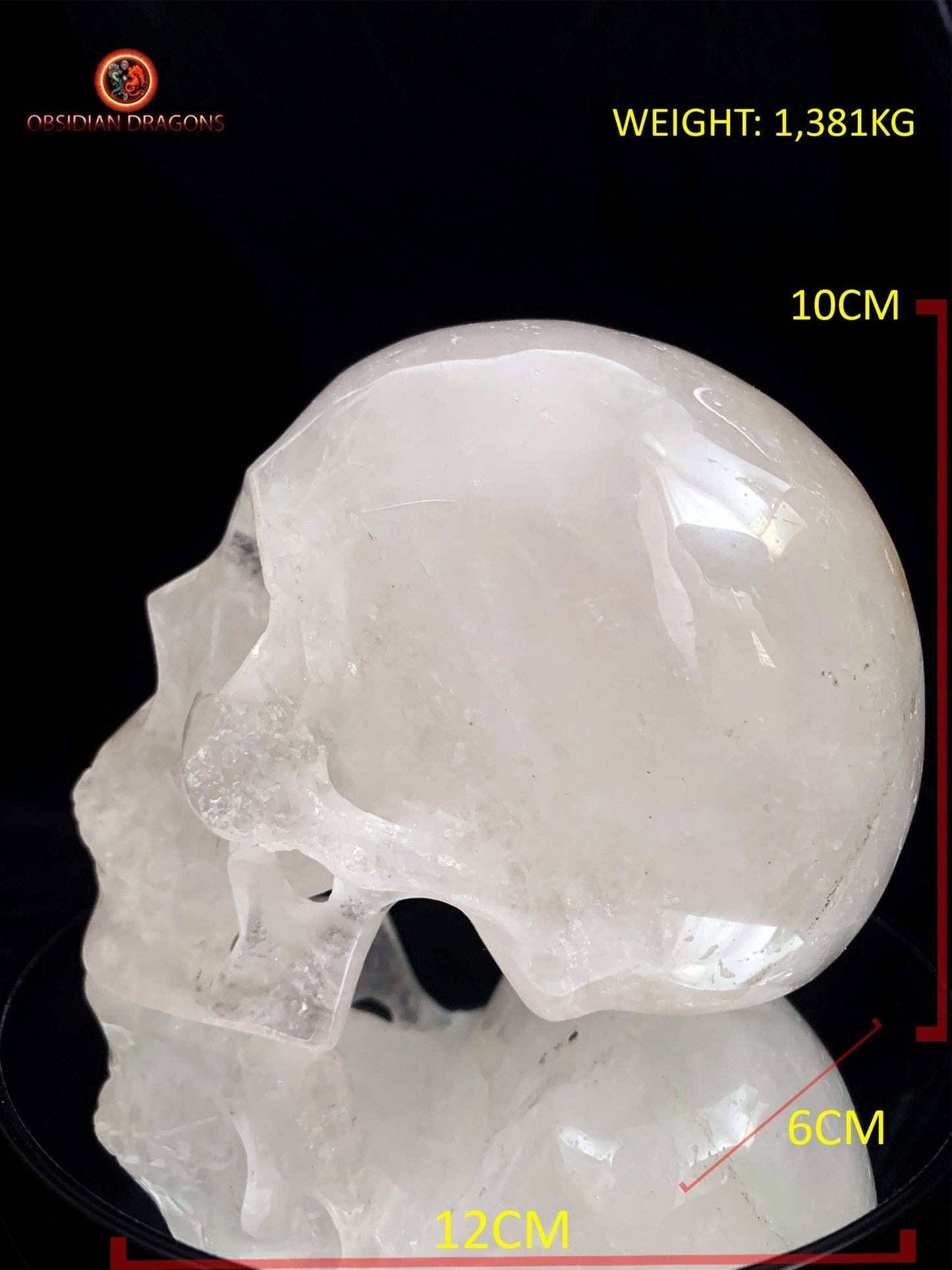 Grand crâne de cristal en cristal de roche himalayen | obsidian dragons