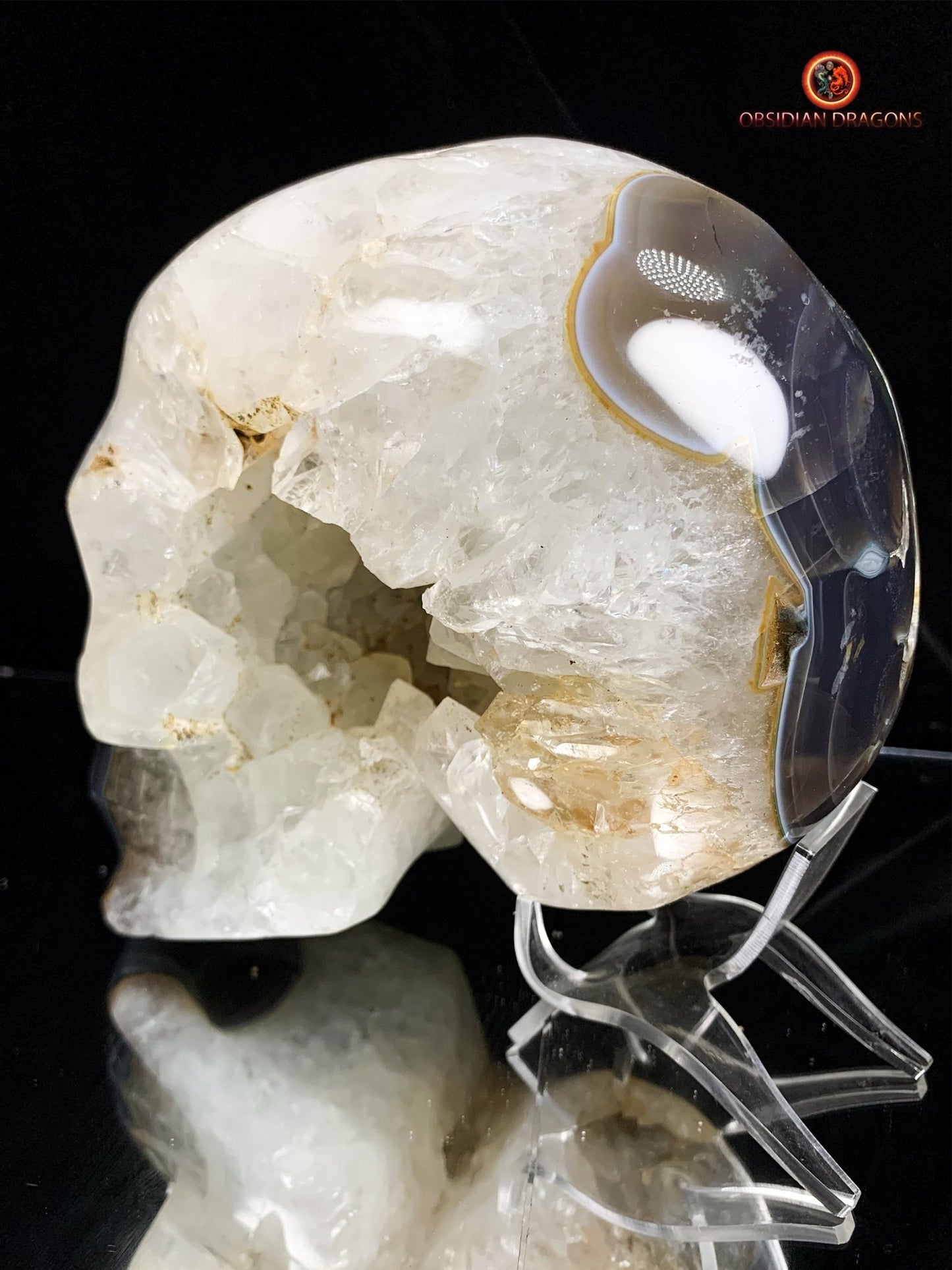 Très grand crâne de cristal- Géode de quartz | obsidian dragons