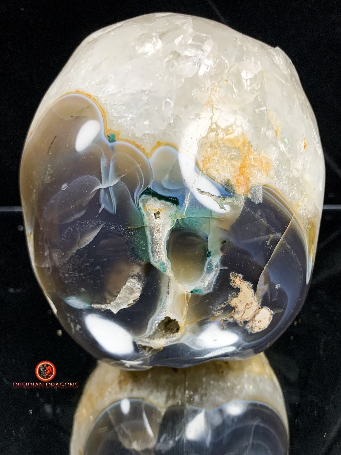 Très grand crâne de cristal- Géode de quartz | obsidian dragons