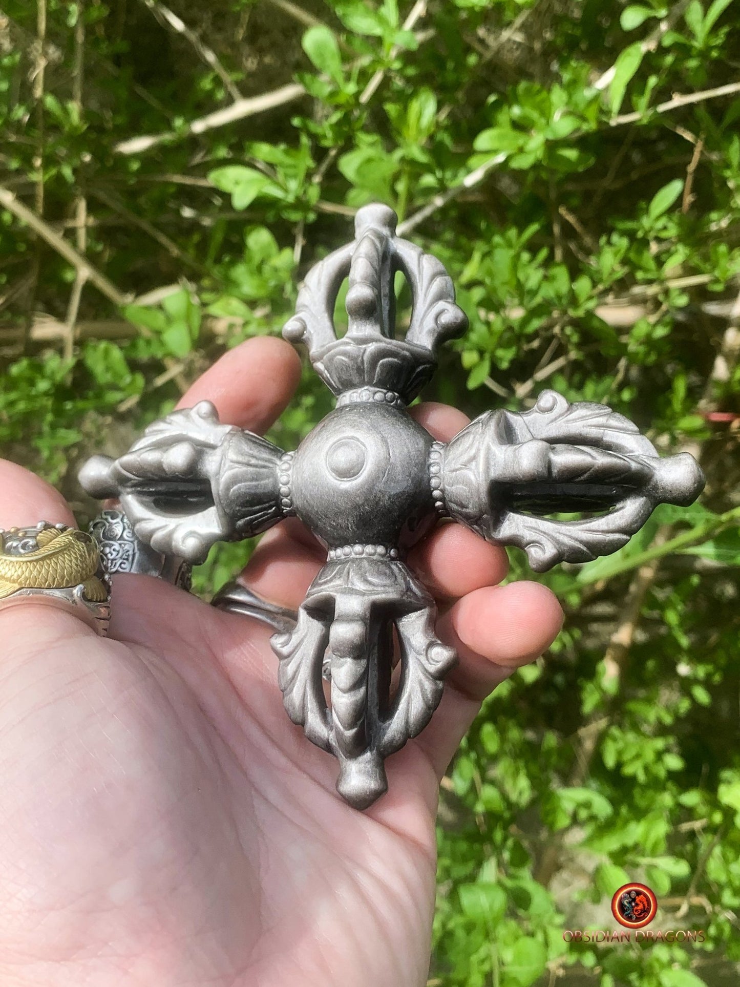 Double dorje en obsidienne argentée- Unique et rare | obsidian dragons