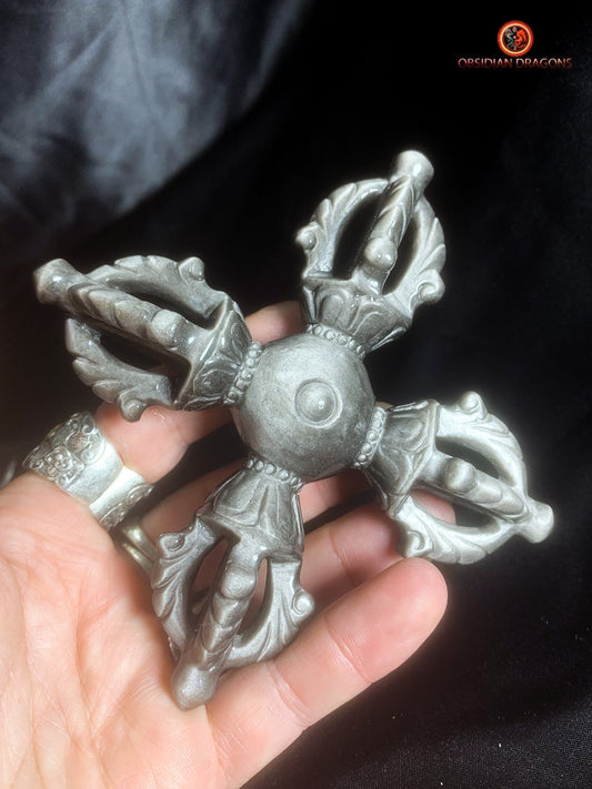 Double dorje en obsidienne argentée- Unique et rare | obsidian dragons