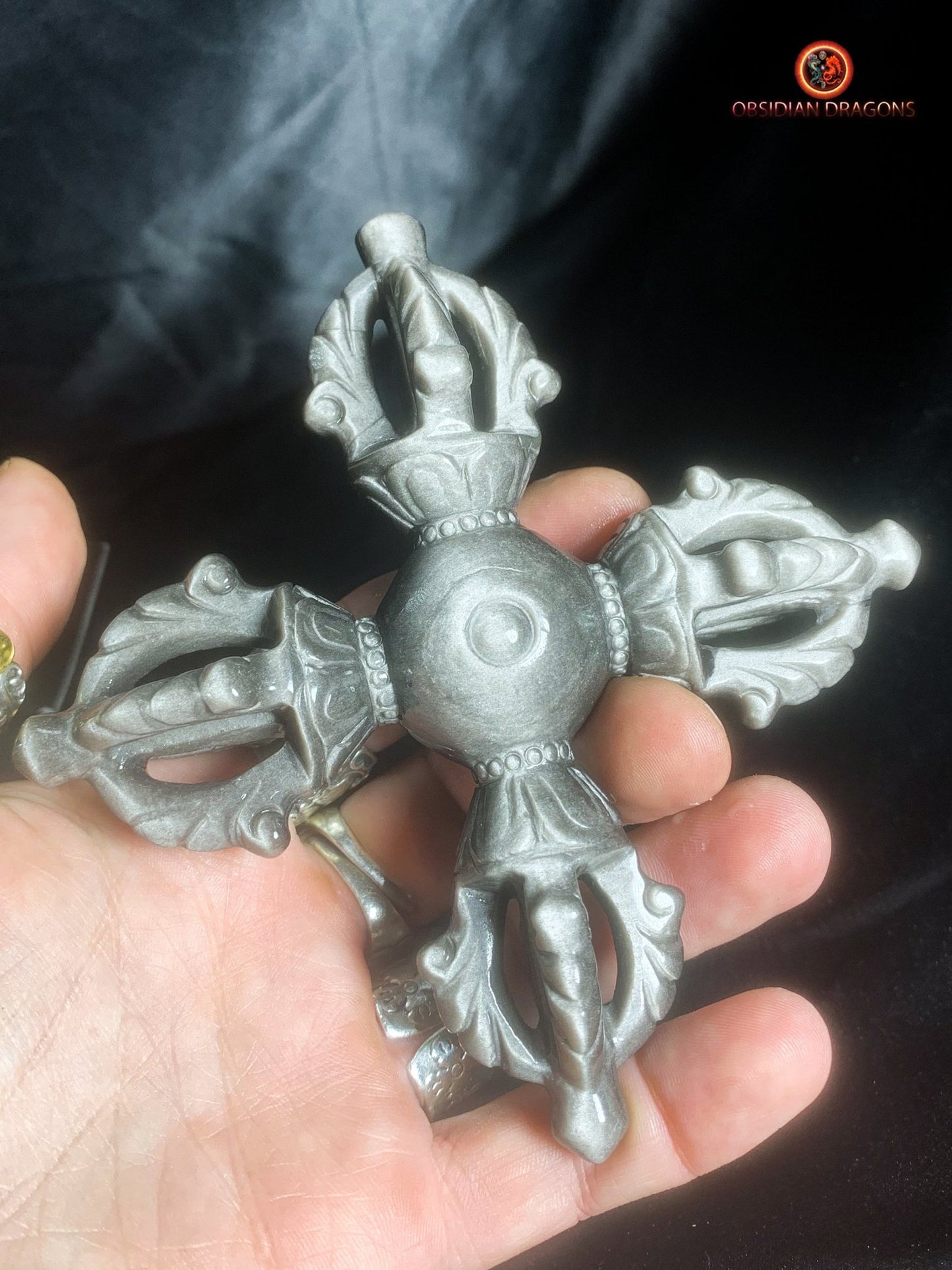Double dorje en obsidienne argentée- Unique et rare | obsidian dragons