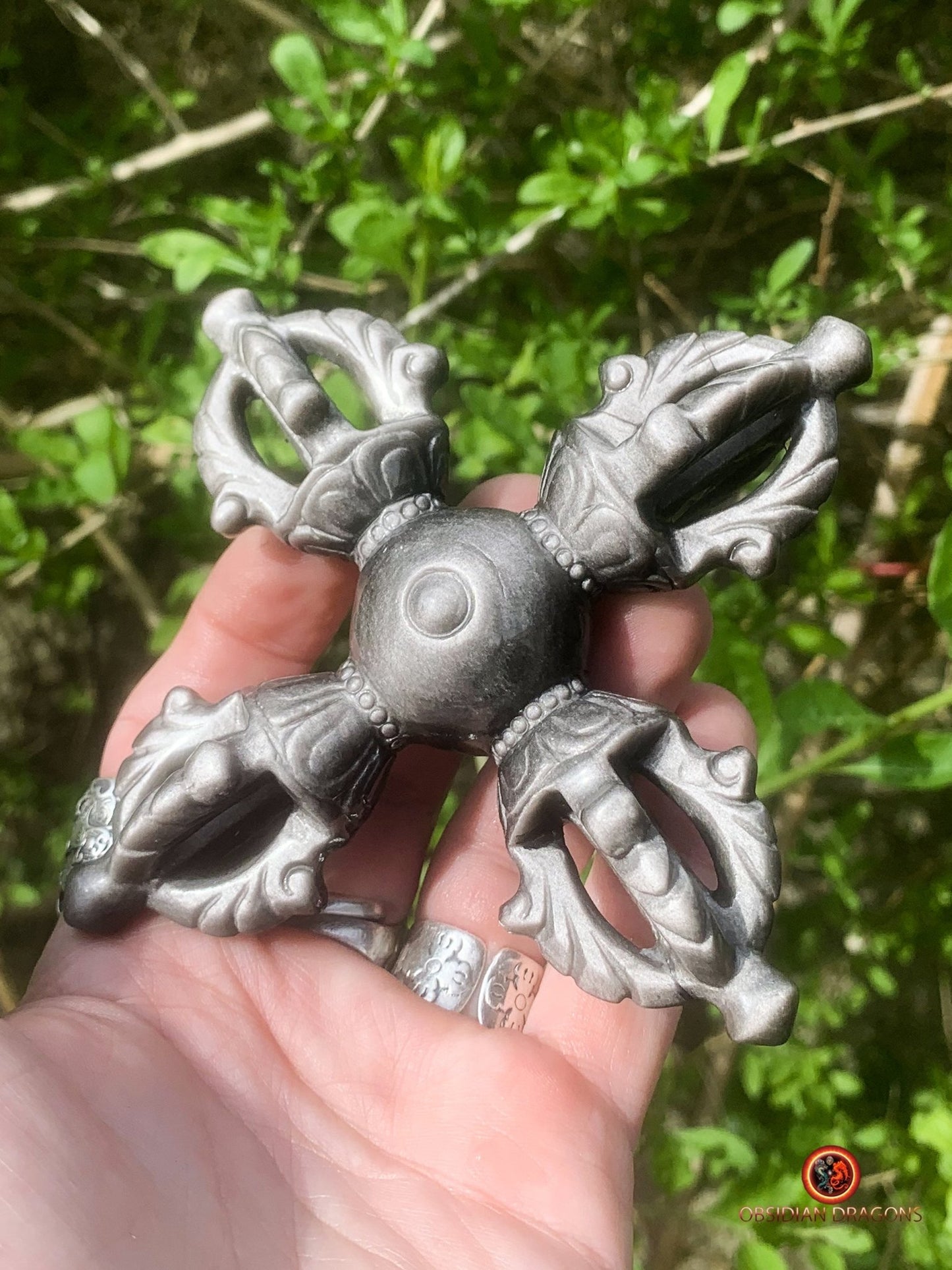 Double dorje en obsidienne argentée- Unique et rare | obsidian dragons