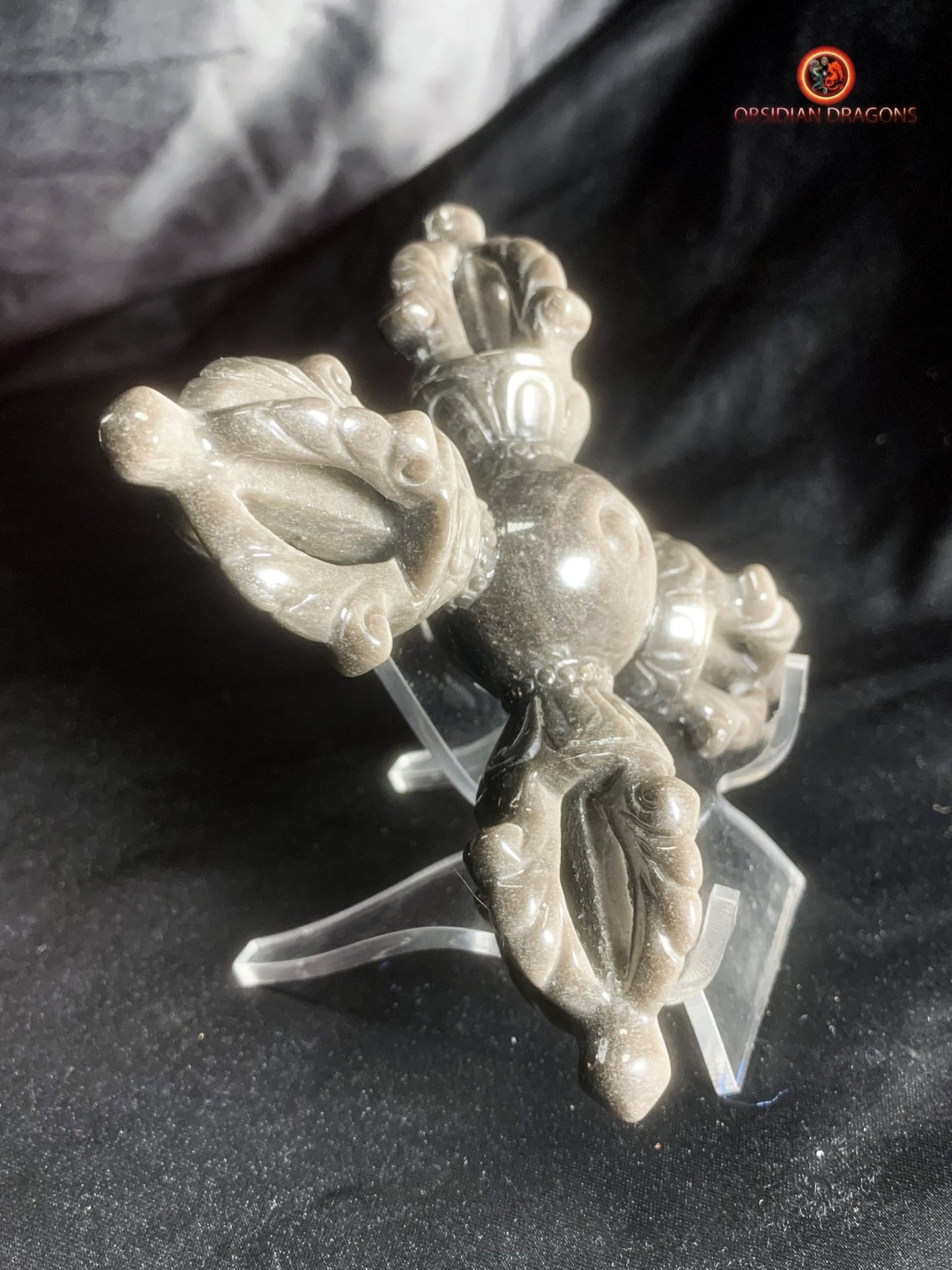 Double dorje en obsidienne argentée- Unique et rare | obsidian dragons