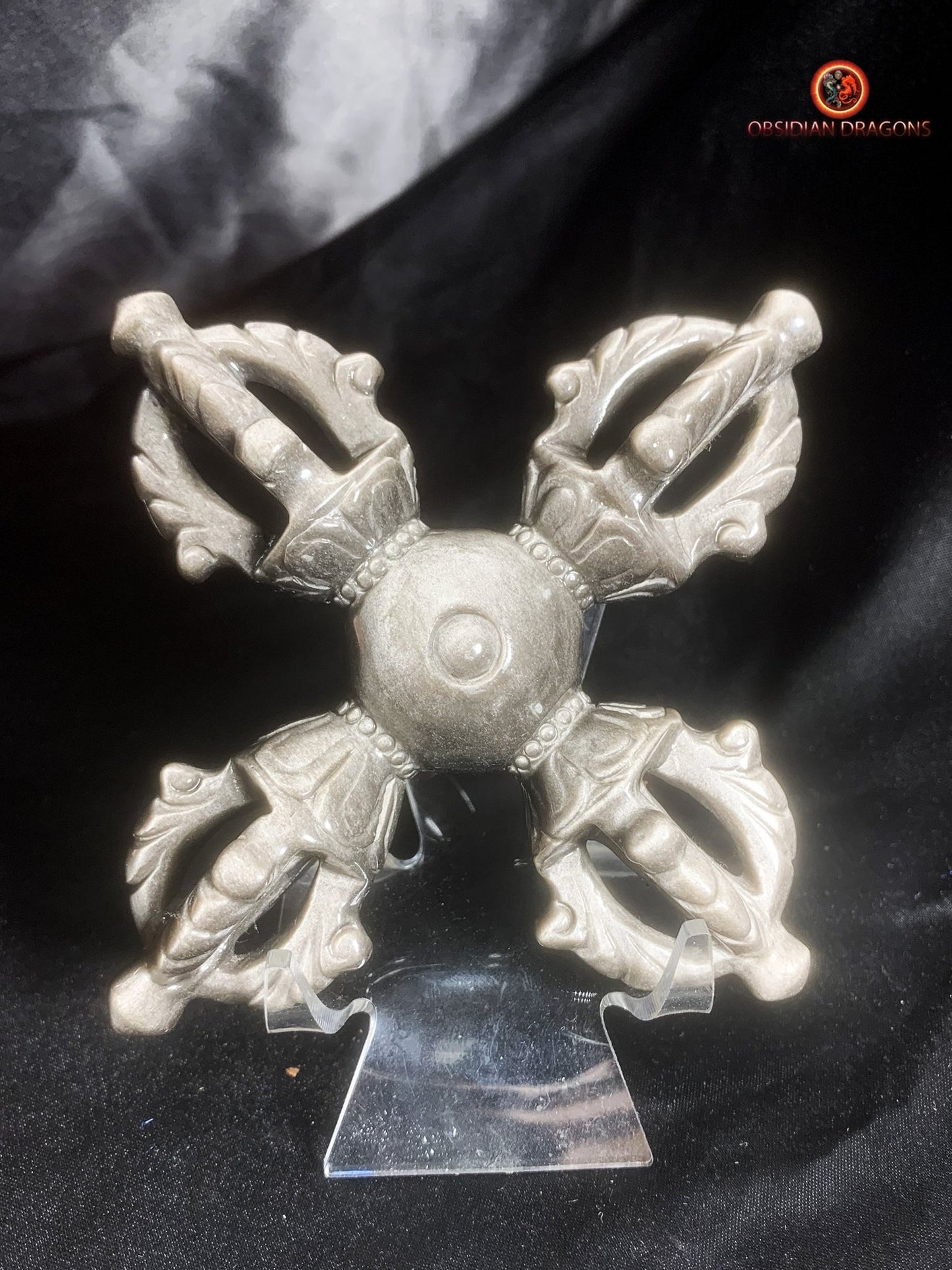 Double dorje en obsidienne argentée- Unique et rare | obsidian dragons