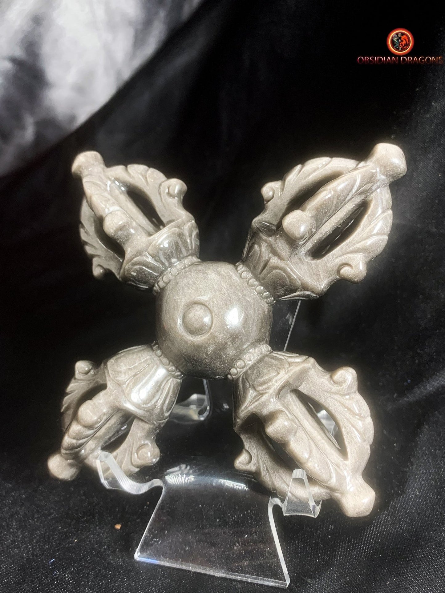 Double dorje en obsidienne argentée- Unique et rare | obsidian dragons