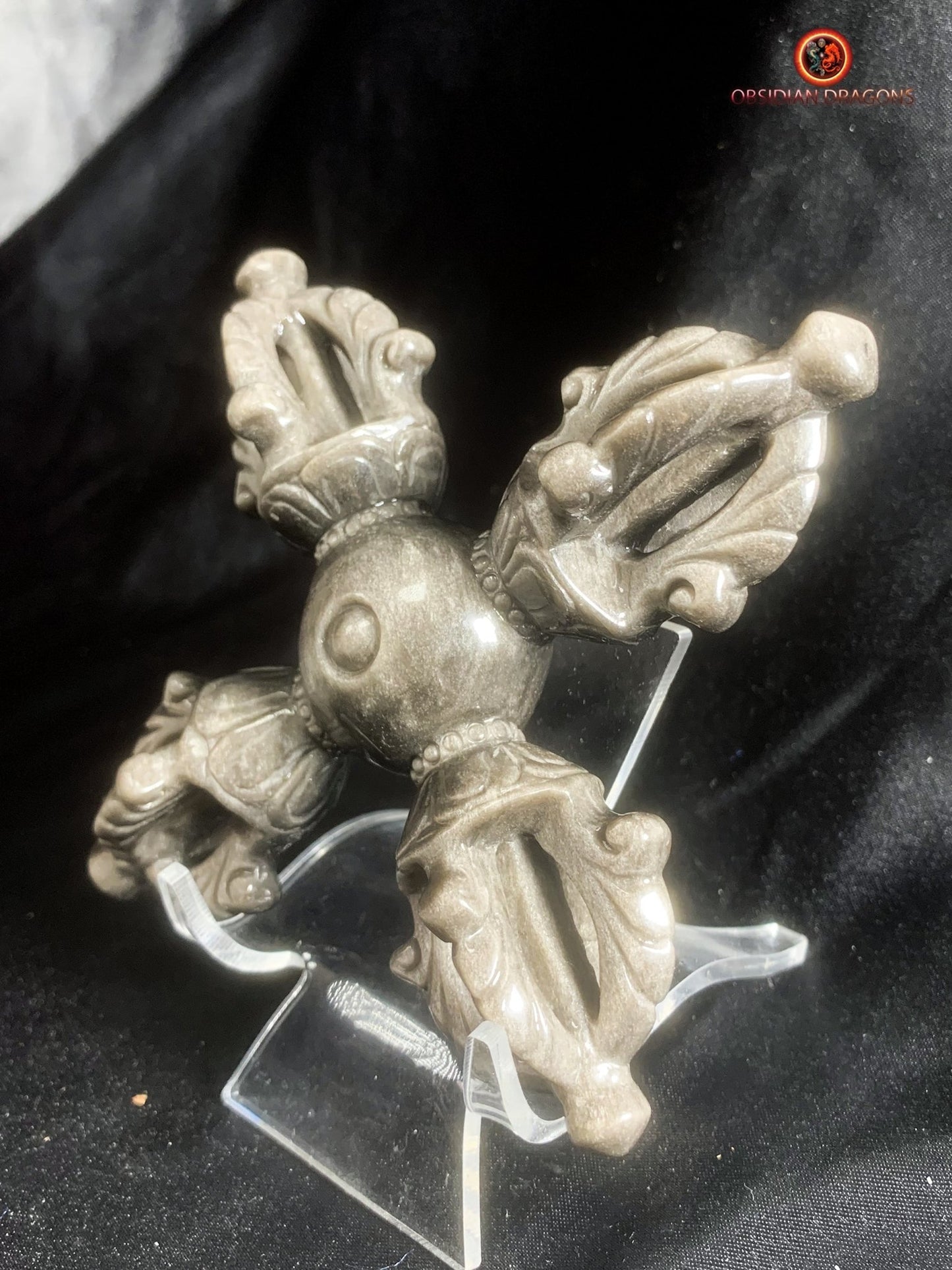 Double dorje en obsidienne argentée- Unique et rare | obsidian dragons