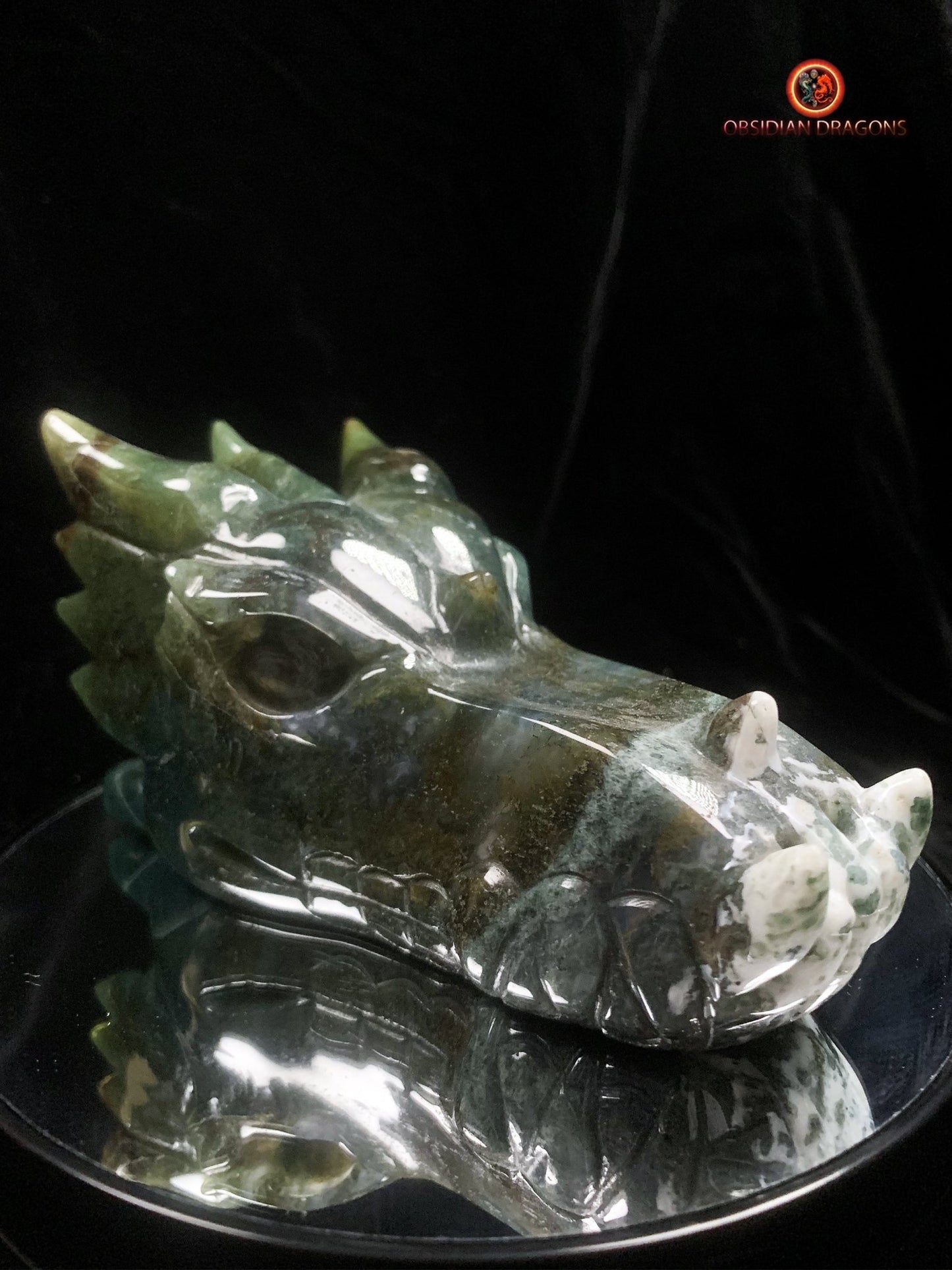Grand crâne de dragon- Agate mousse- Naturel | obsidian dragons
