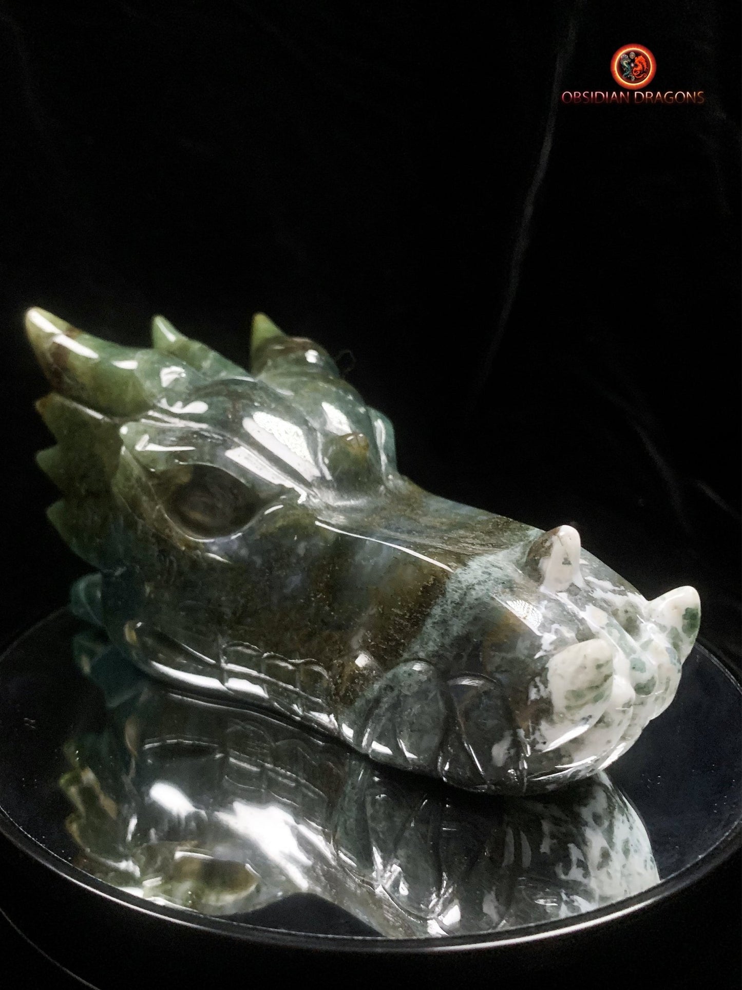 Grand crâne de dragon- Agate mousse- Naturel | obsidian dragons