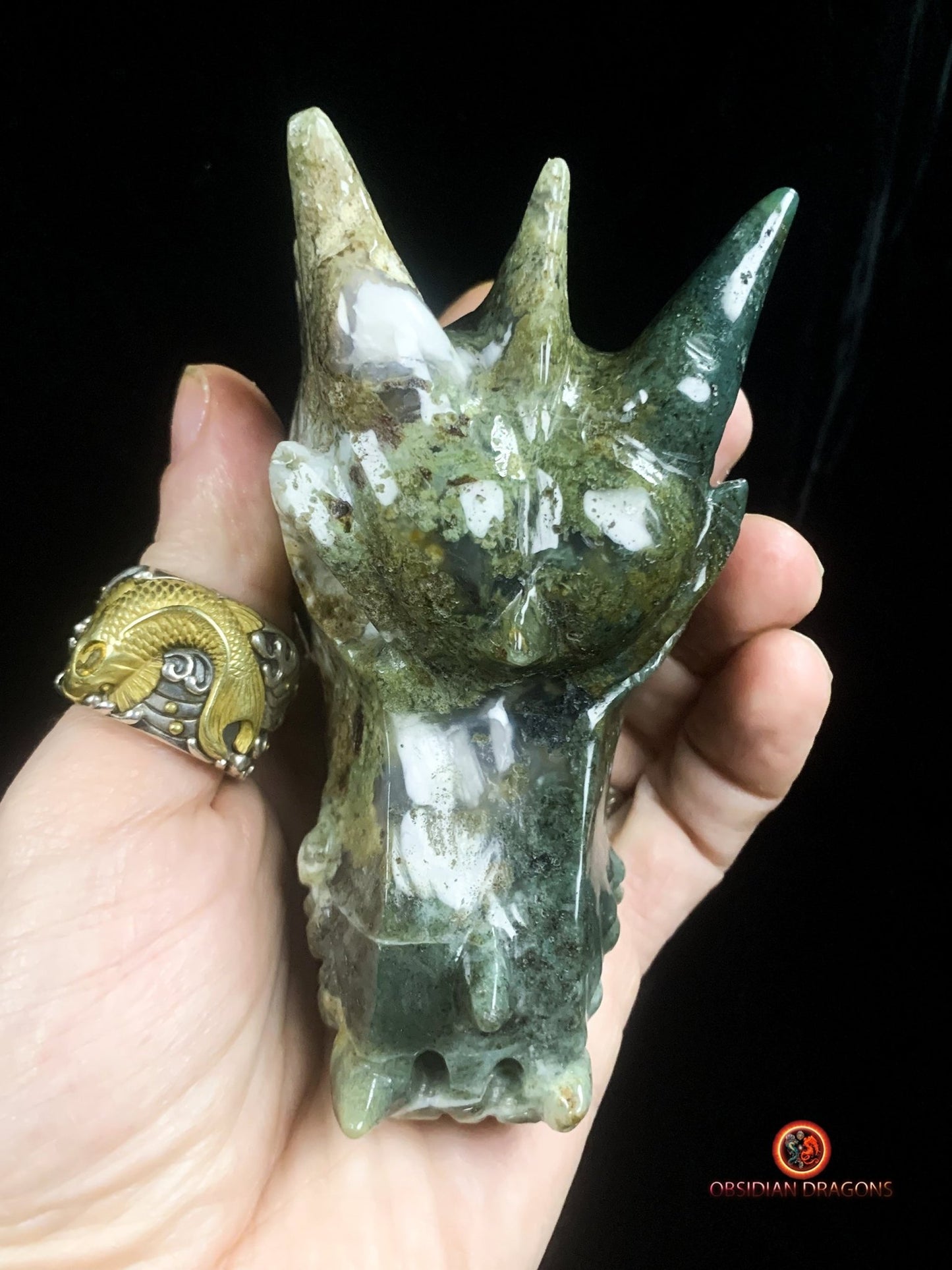 crâne de dragon- Agate mousse- Naturel | obsidian dragons