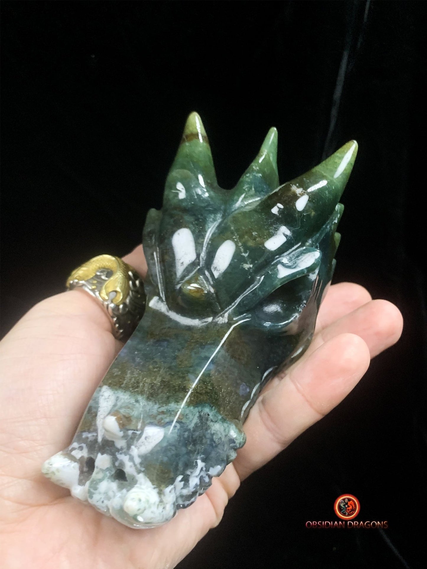 Grand crâne de dragon- Agate mousse- Naturel | obsidian dragons