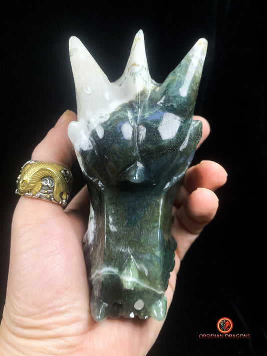 crâne de dragon massif- Agate mousse d'indonésie | obsidian dragons