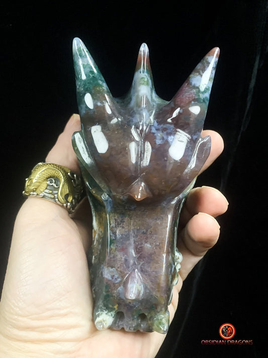 Grand crâne de dragon- Agate mousse d'indonésie | obsidian dragons