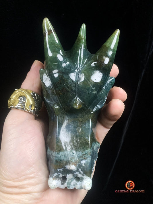 Grand crâne de dragon- Agate mousse- Naturel | obsidian dragons