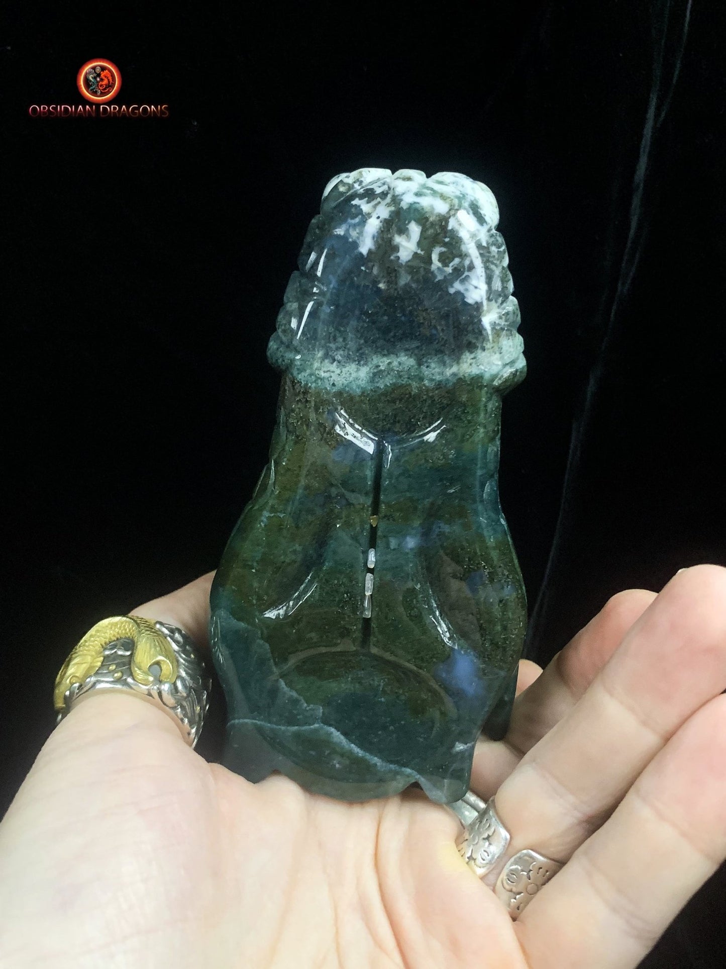 Grand crâne de dragon- Agate mousse- Naturel | obsidian dragons
