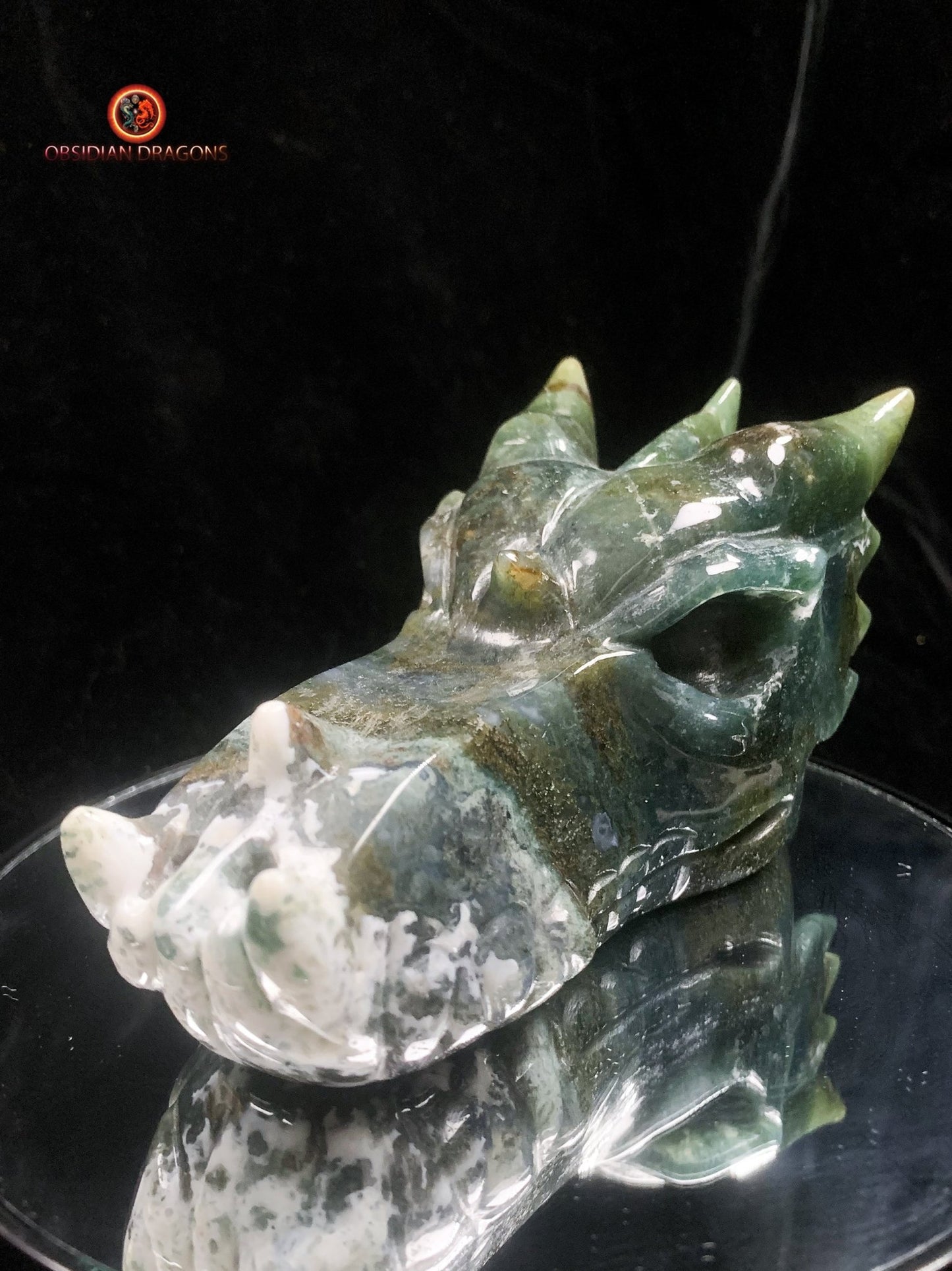 Grand crâne de dragon- Agate mousse- Naturel | obsidian dragons