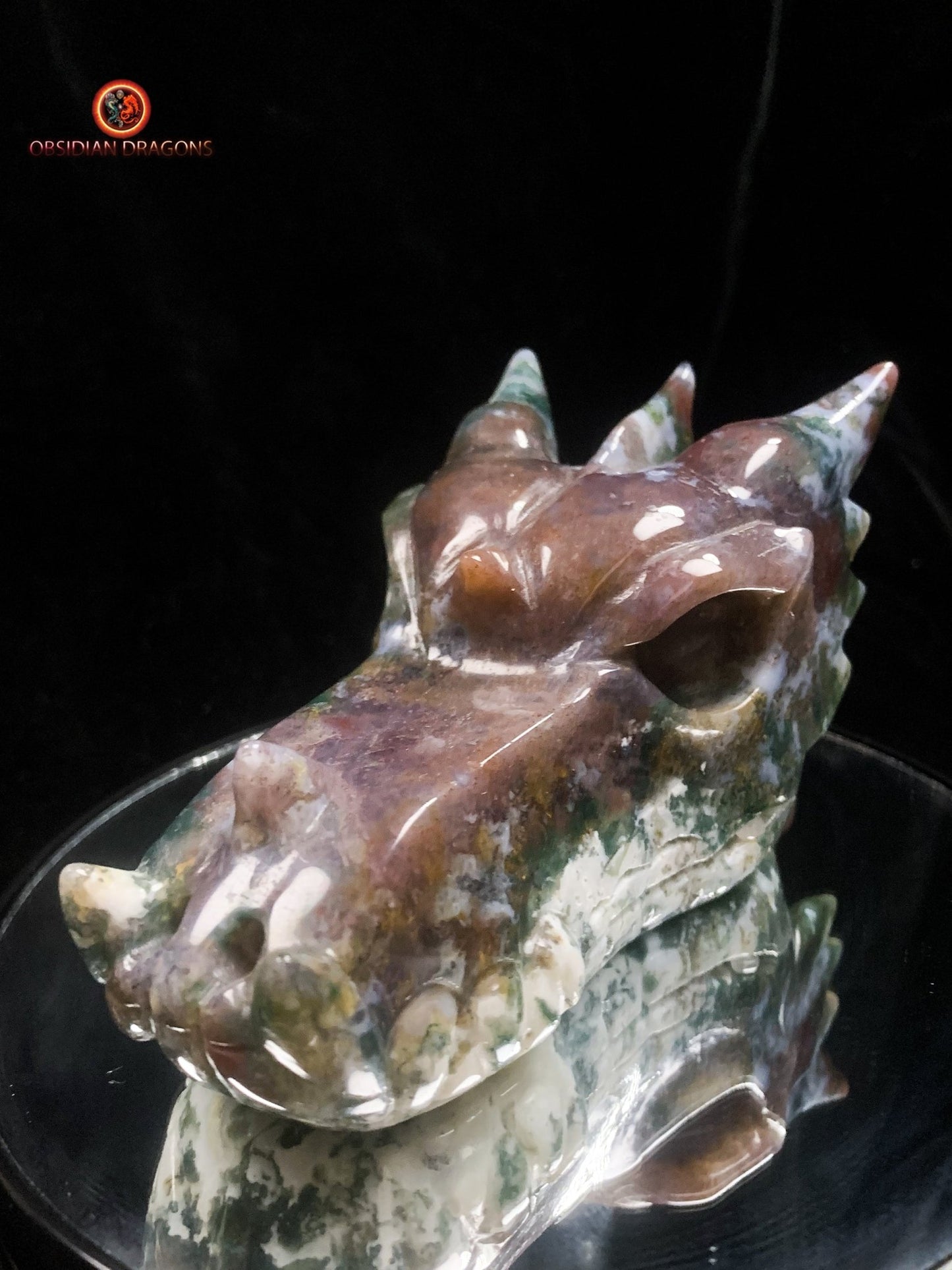 Grand crâne de dragon- Agate mousse d'indonésie | obsidian dragons