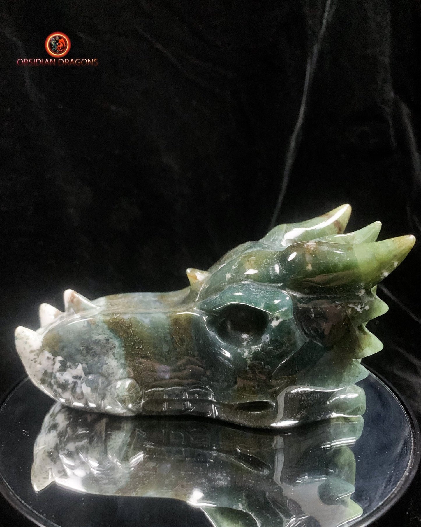Grand crâne de dragon- Agate mousse- Naturel | obsidian dragons
