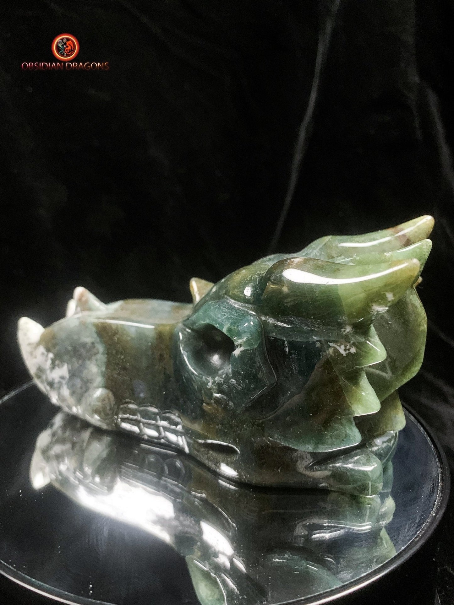Grand crâne de dragon- Agate mousse- Naturel | obsidian dragons