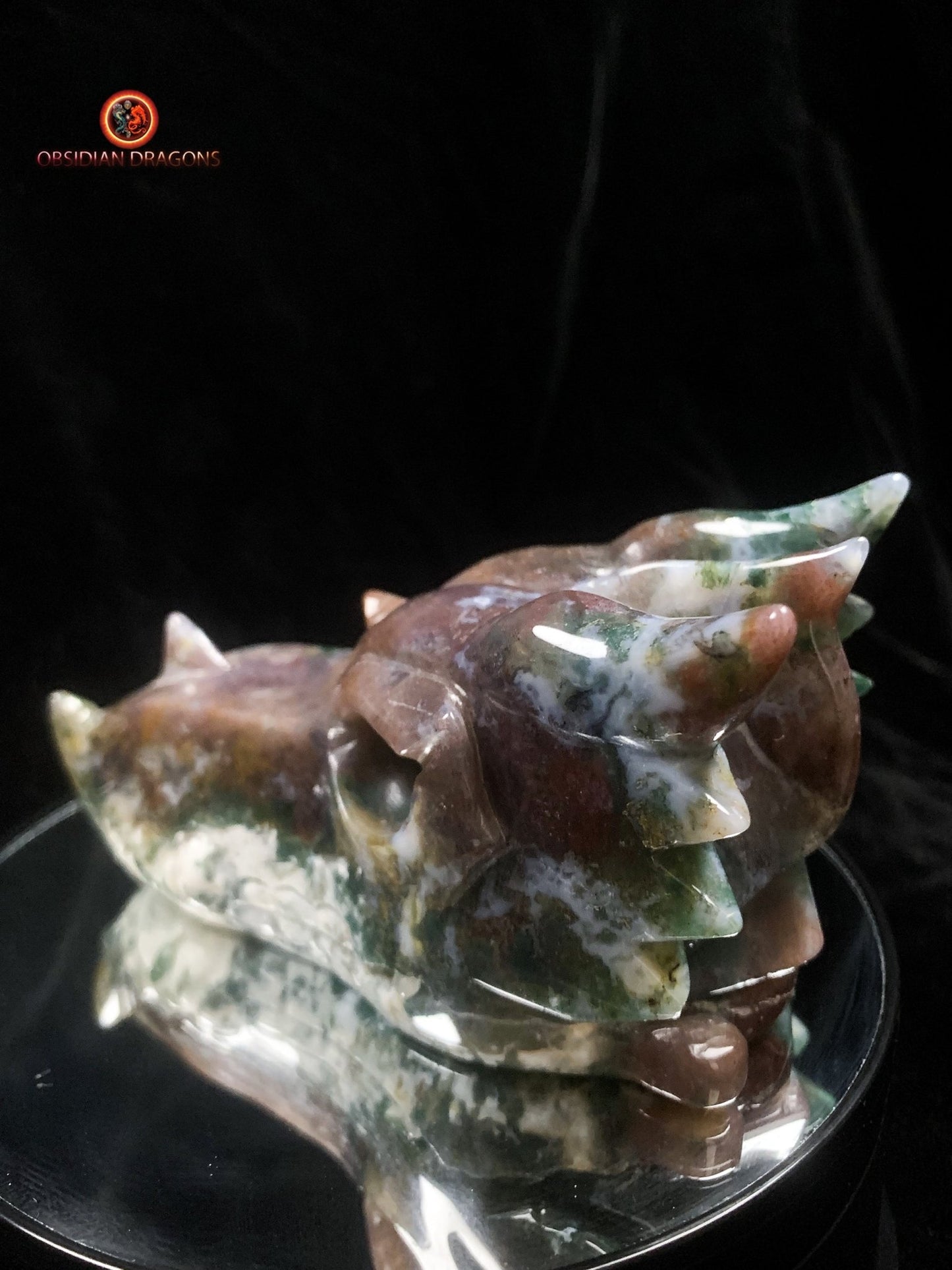 Grand crâne de dragon- Agate mousse d'indonésie | obsidian dragons
