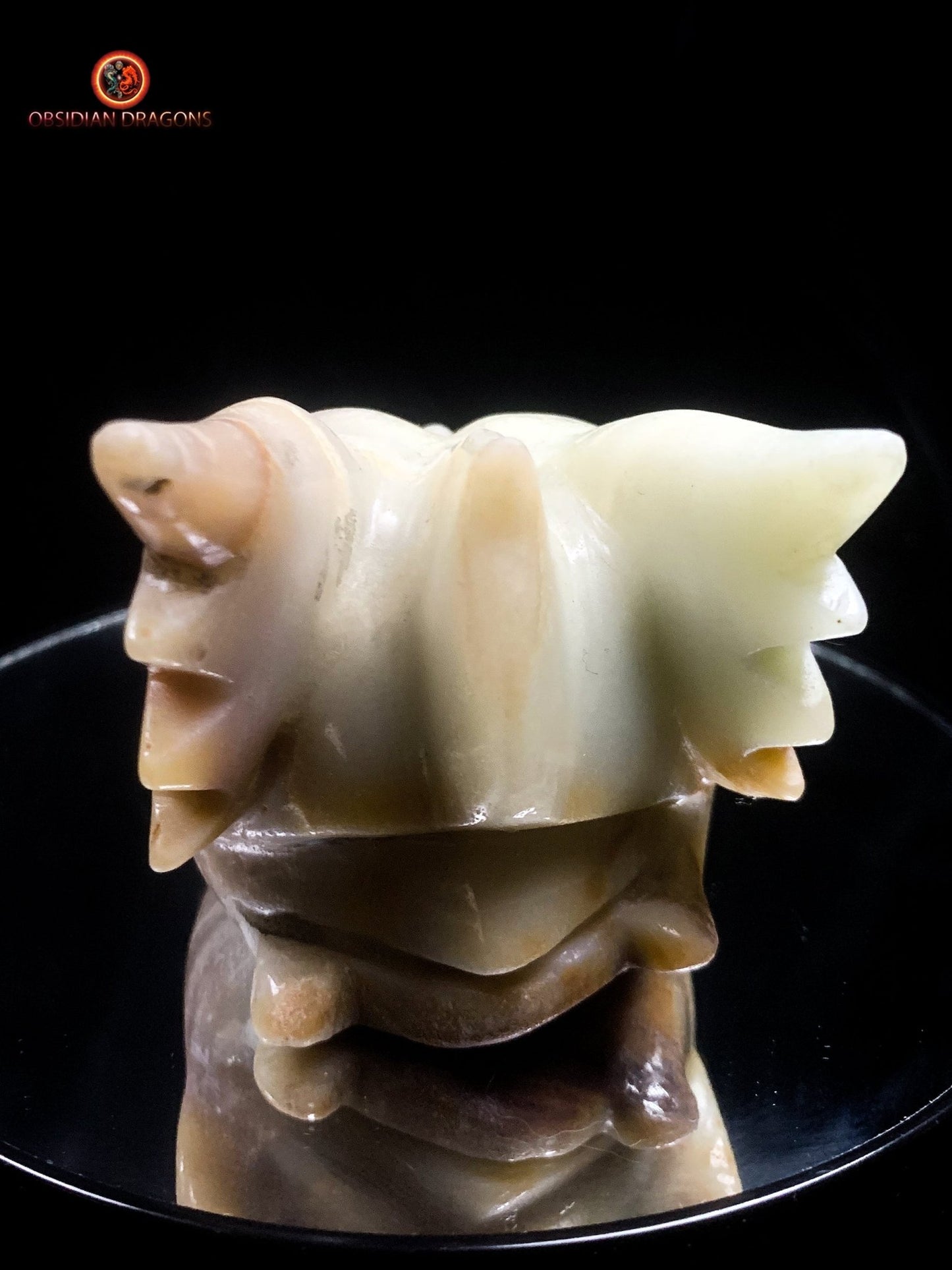 Crâne de dragon artisanal en aragonite- Méditation | obsidian dragons