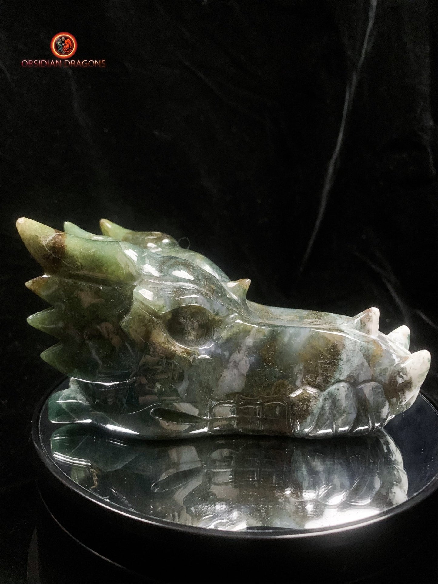 Grand crâne de dragon- Agate mousse- Naturel | obsidian dragons