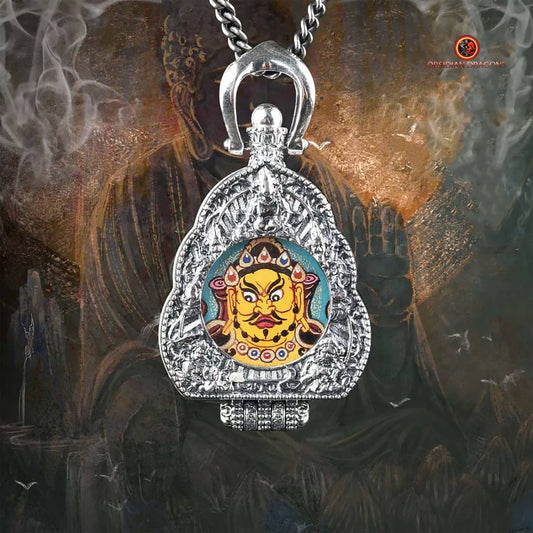 Ghau Tibétain- Tangka artisanal- Jambhala- Mantras de richesses | obsidian dragons